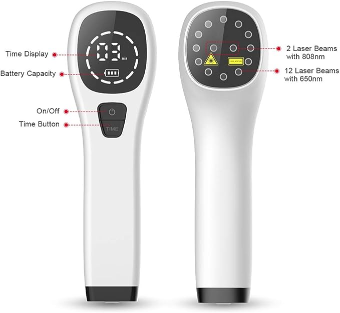 Cold Laser Human/Vet Device with LED Display Targets Joint and Muscles Directly for Pain ReliefInfrared Light(2x808nm +12X650nm)