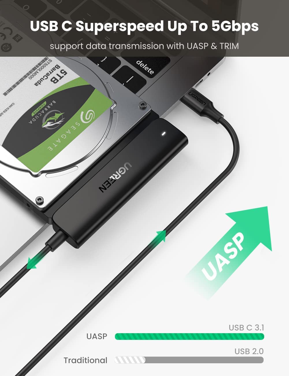 UGREEN SATA to USB C Adapter Cable for