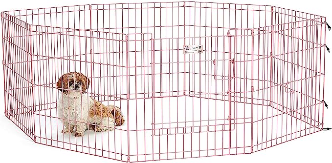MidWest Homes for Pets Foldable Metal Dog Exercise Pen / Pet Playpen. Black w/ door, 24'W x 30'H, 1-Year Manufacturer's Warranty
