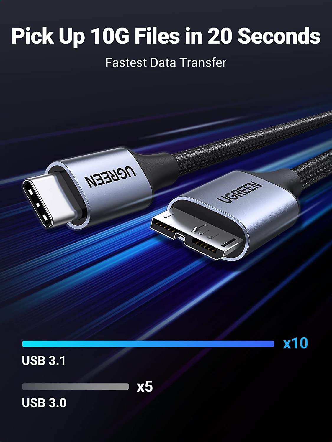 UGREEN Micro B to USB C Hard Drive Cables 10 Gbps