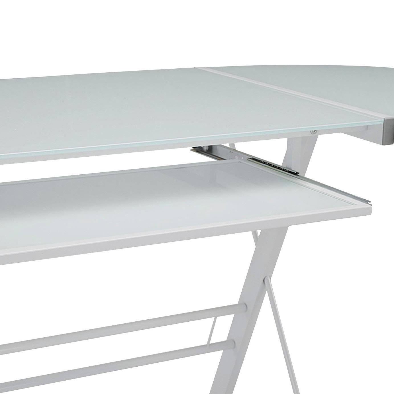Glass L Shaped Computer Desk with Keyboard Tray White Saracina Home