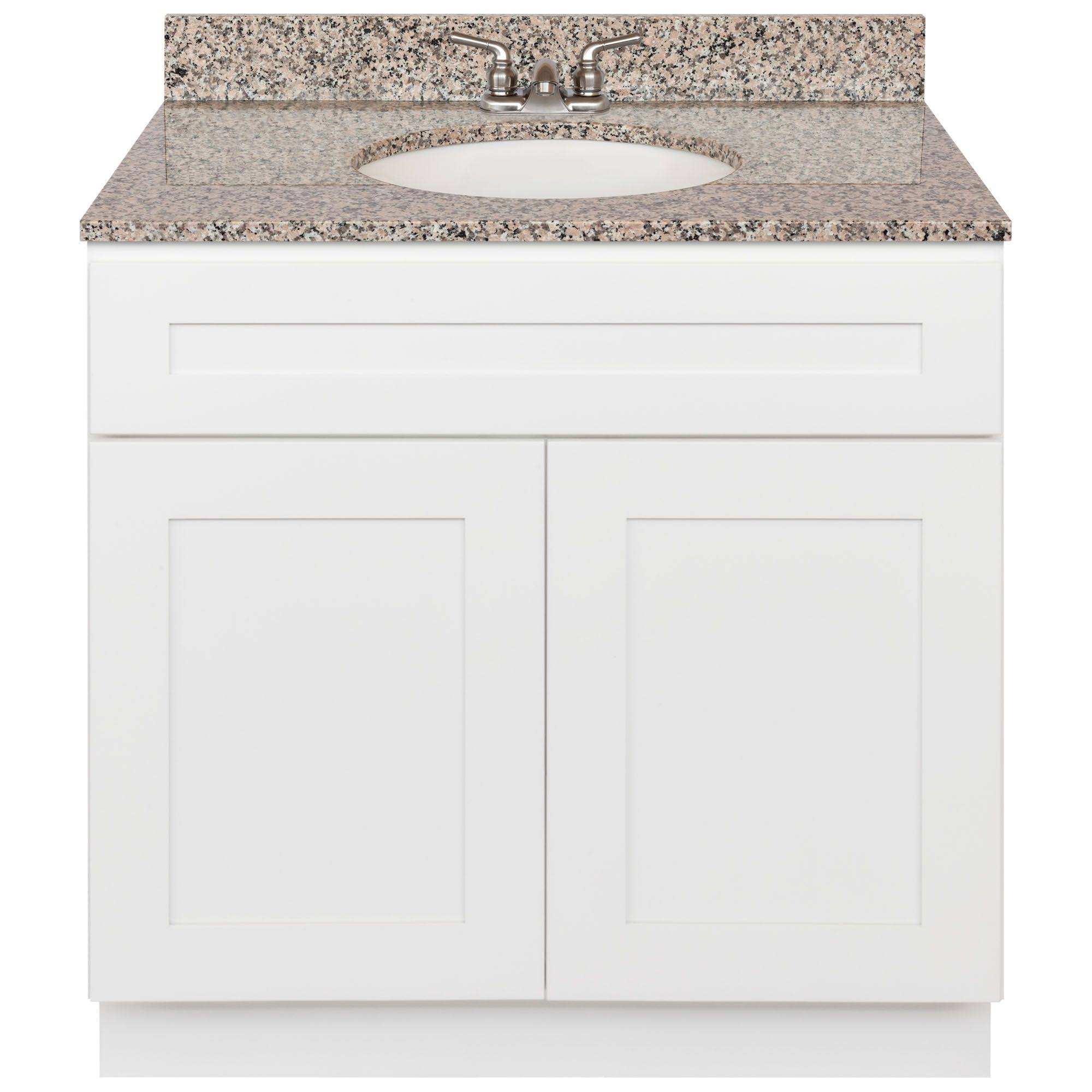 White Bathroom Vanity 36 inch, Burlywood Granite Top, Faucet LB3B HJ03