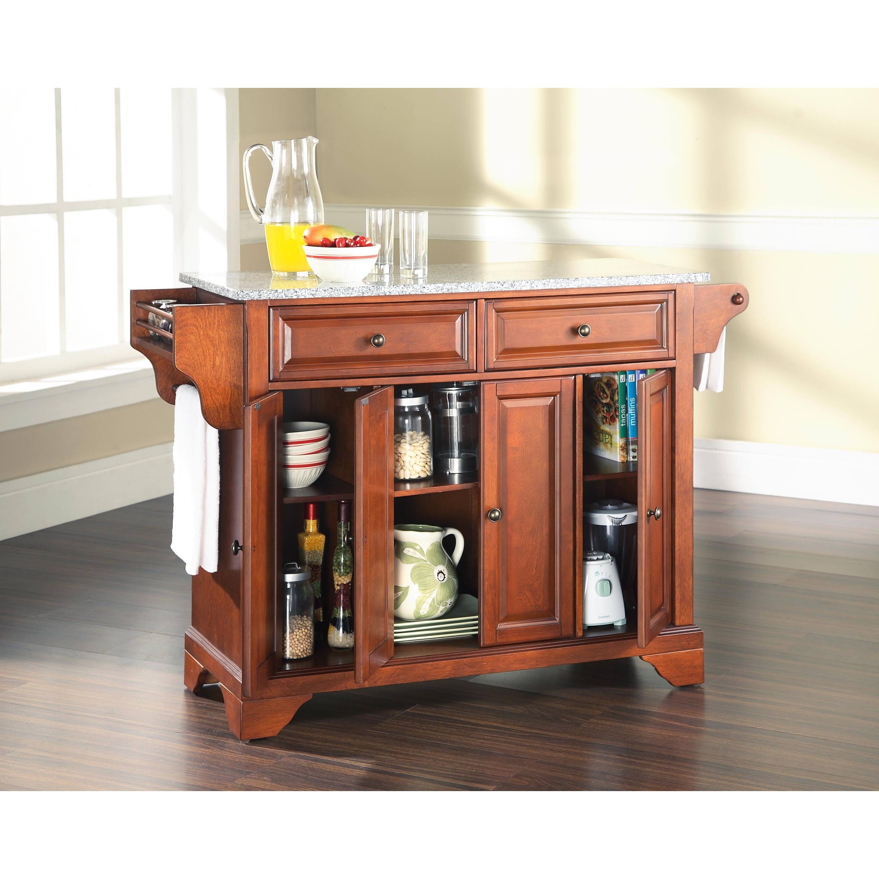 Crosley Lafayette Solid Granite Top Kitchen Island in Classic Cherry HJ03