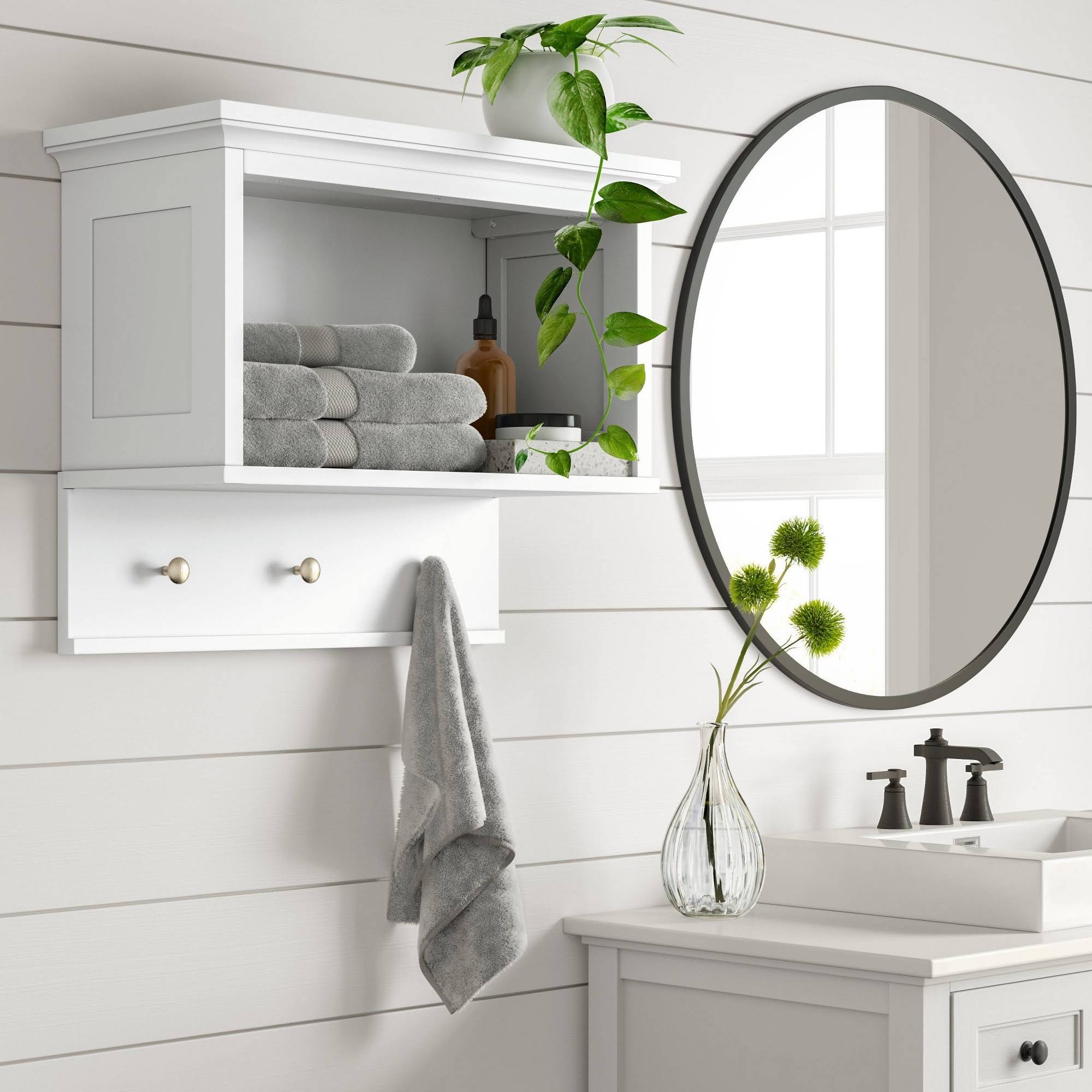 Wall Shelf with Hooks White Threshold HJ03