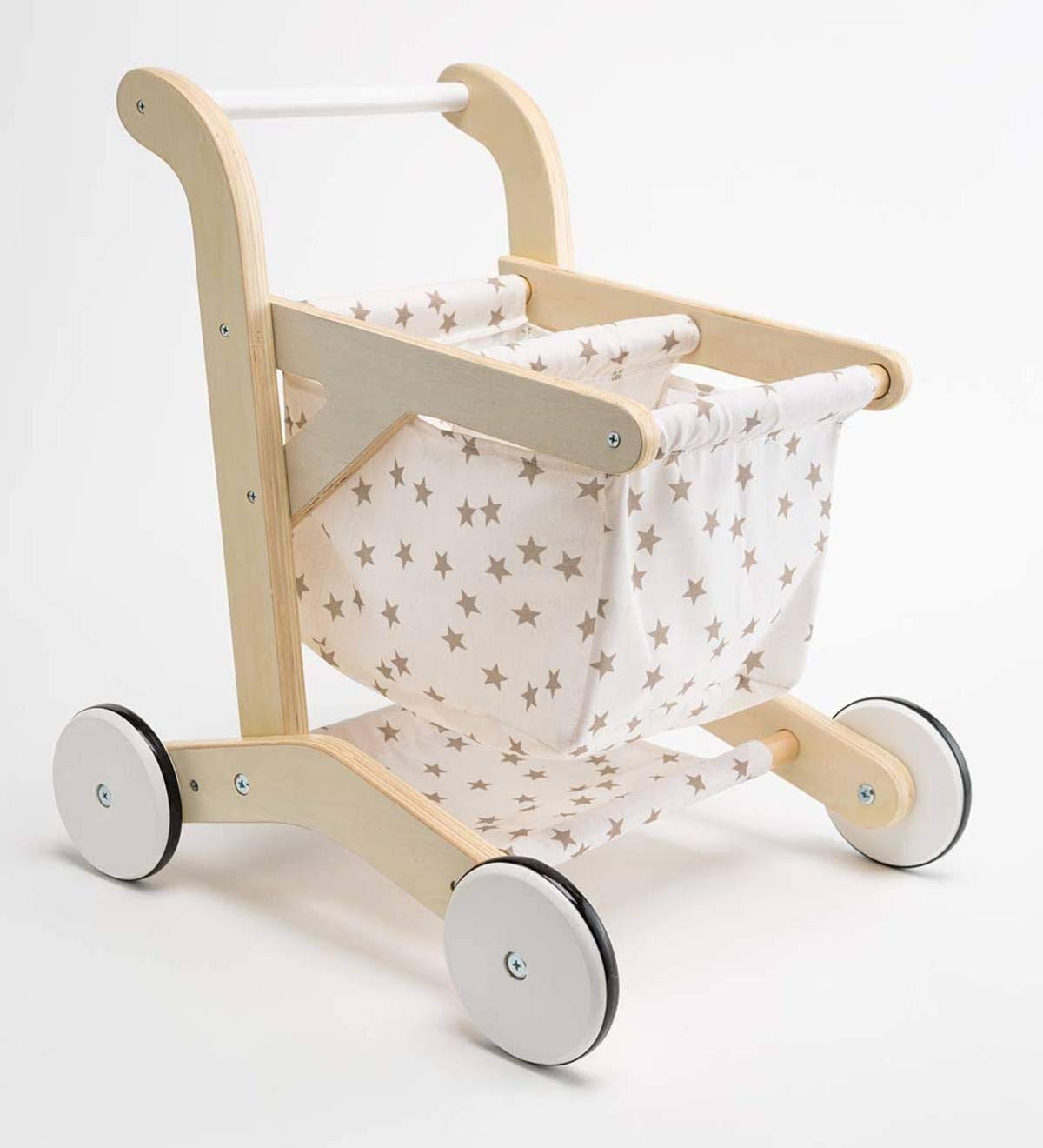 Wooden Shopping Cart with Rolling Wheels Walker for Toddlers HJ03