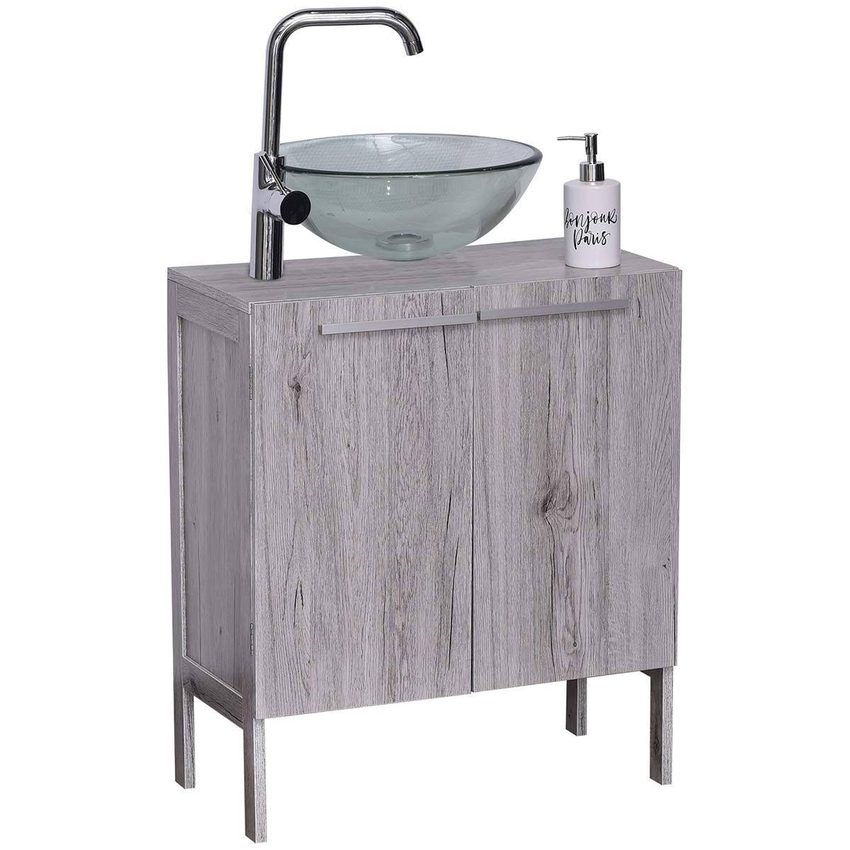 Evideco Non Pedestal Under Sink Storage Vanity Oslo Gray Oak HJ03