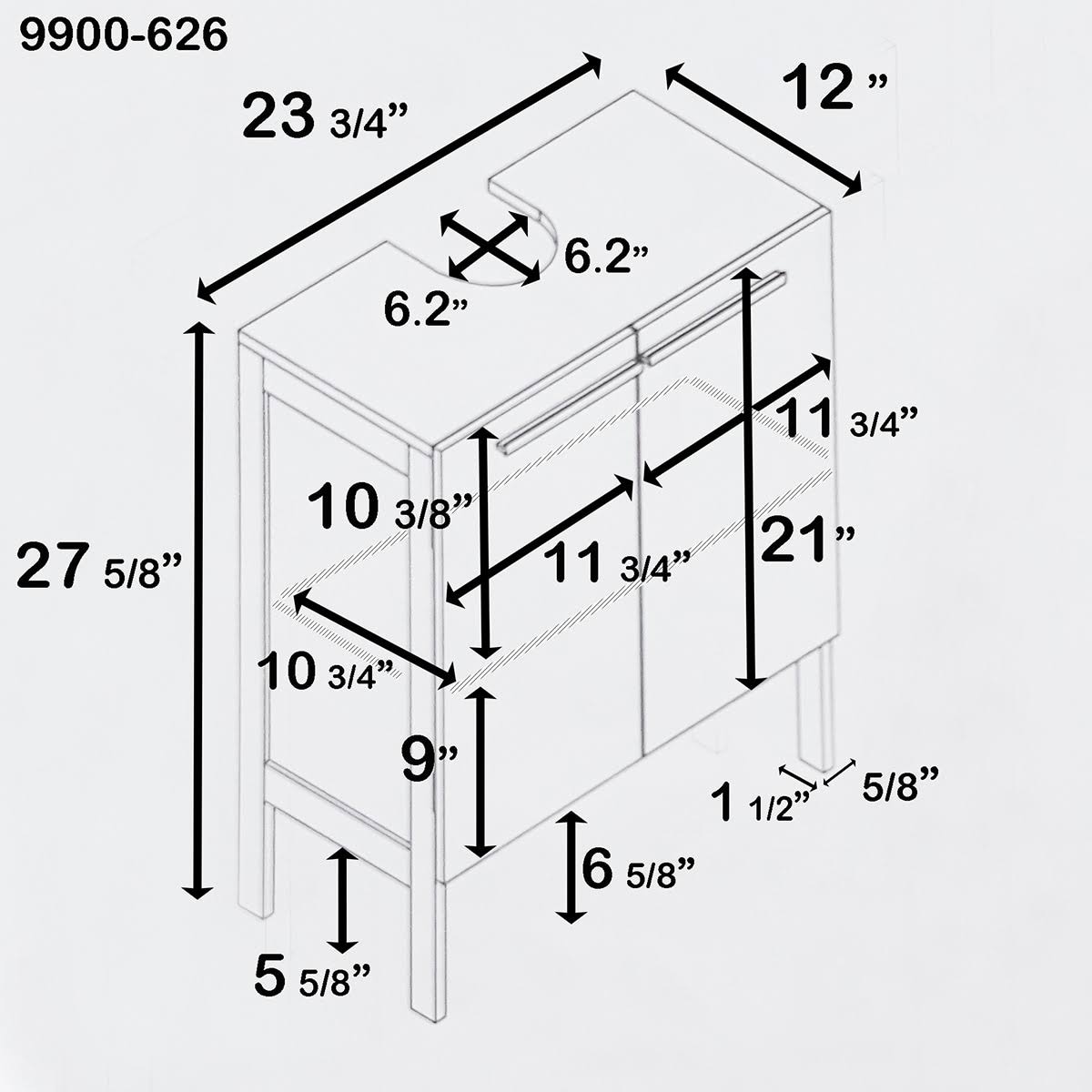 Evideco Non Pedestal Under Sink Storage Vanity Oslo Gray Oak HJ03