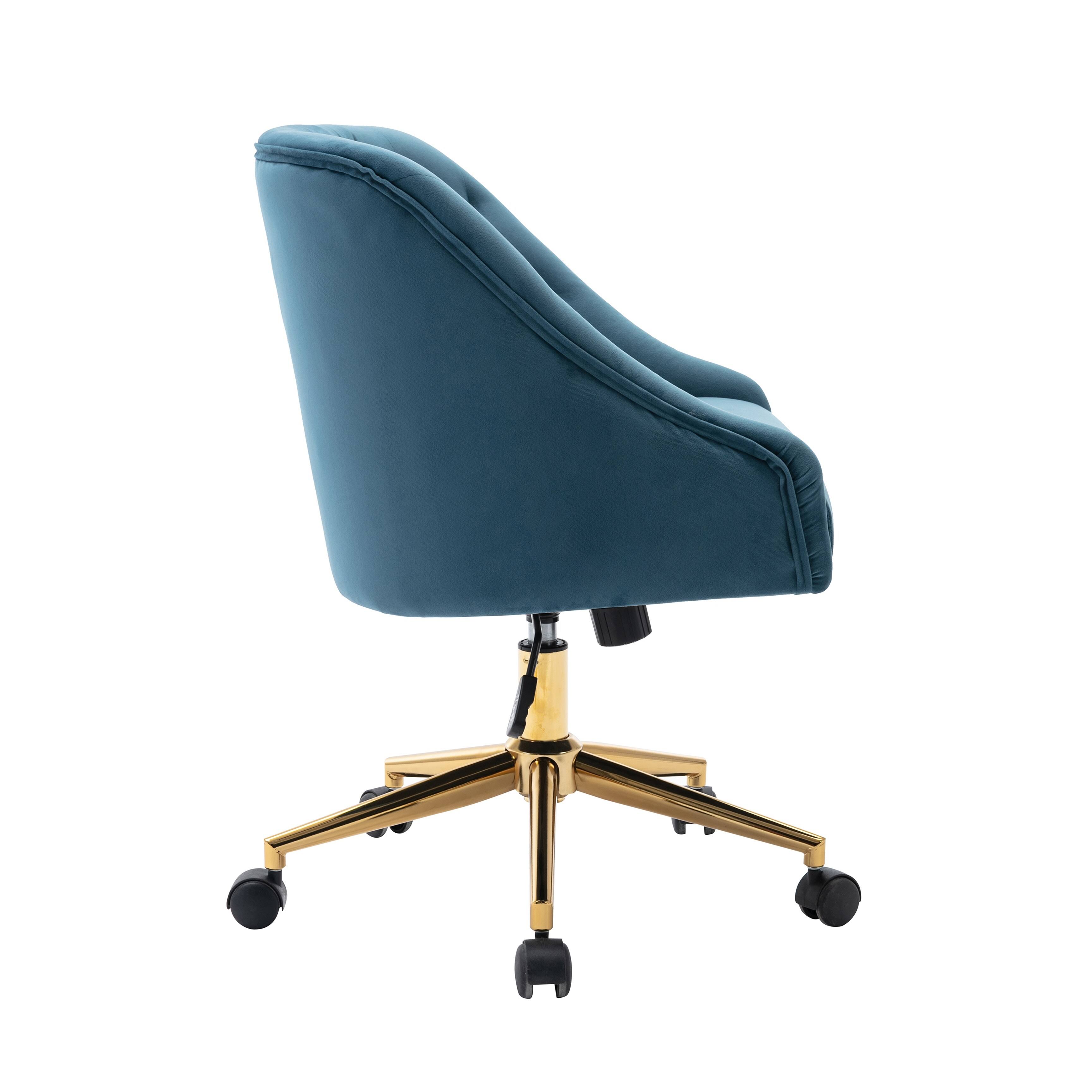 Porthos Home Hattie Tufted Velvet Office Chair, Gold Base with Wheels