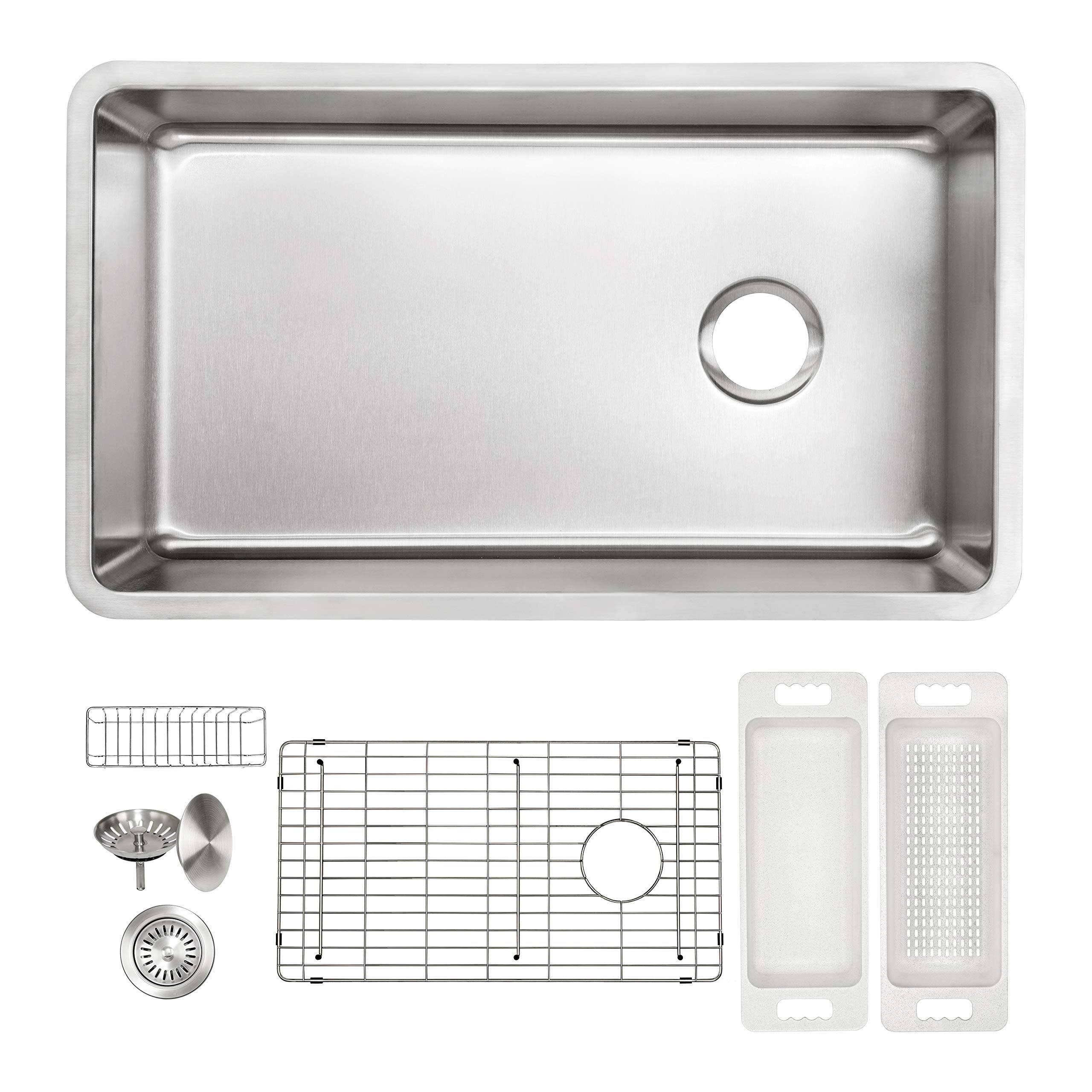 Zuhne Offset Drain Kitchen Sink 16 Gauge Stainless Steel (32x22