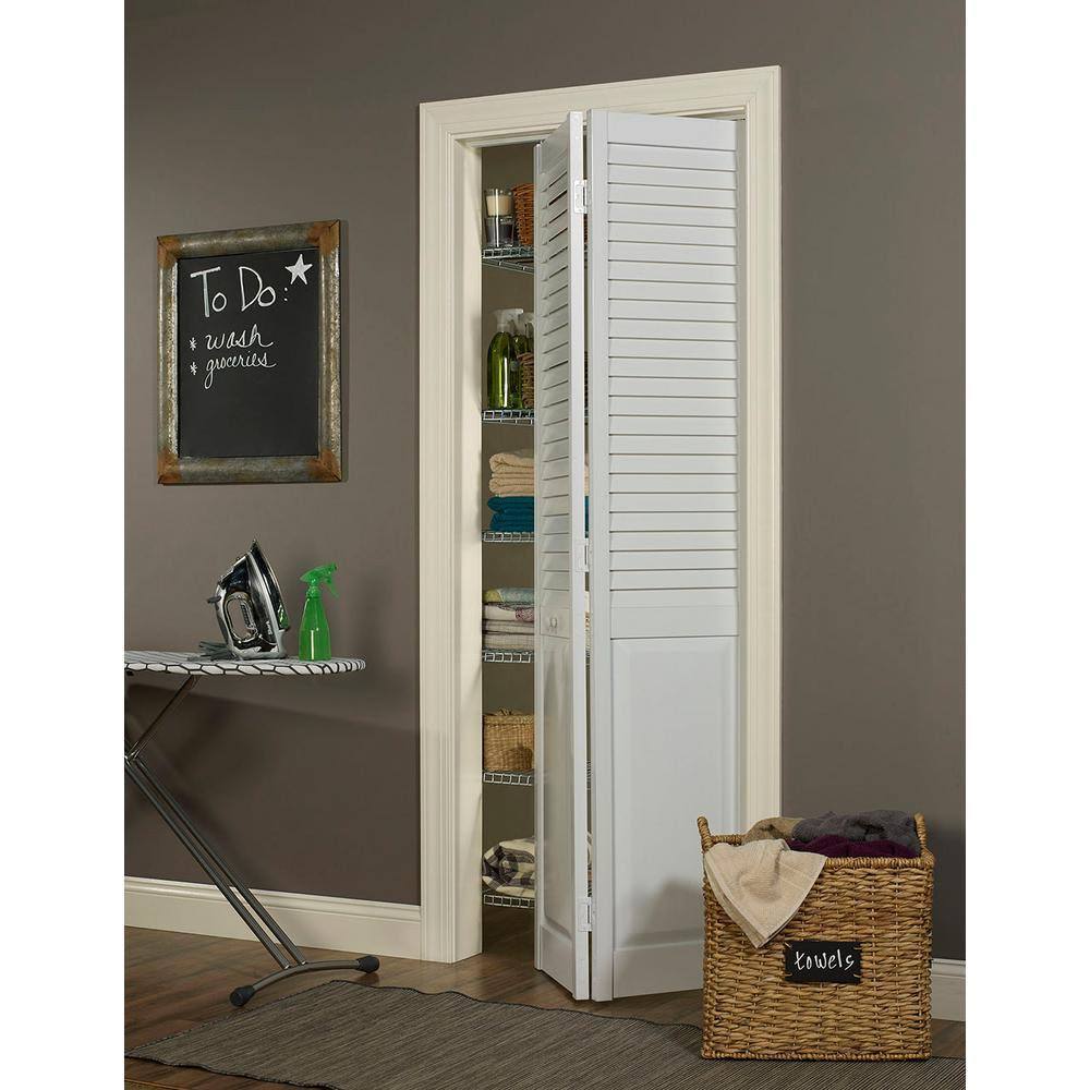 Pinecroft 48 In. X 80 In. Seabrooke Louver Over Panel White Hollow Core ...