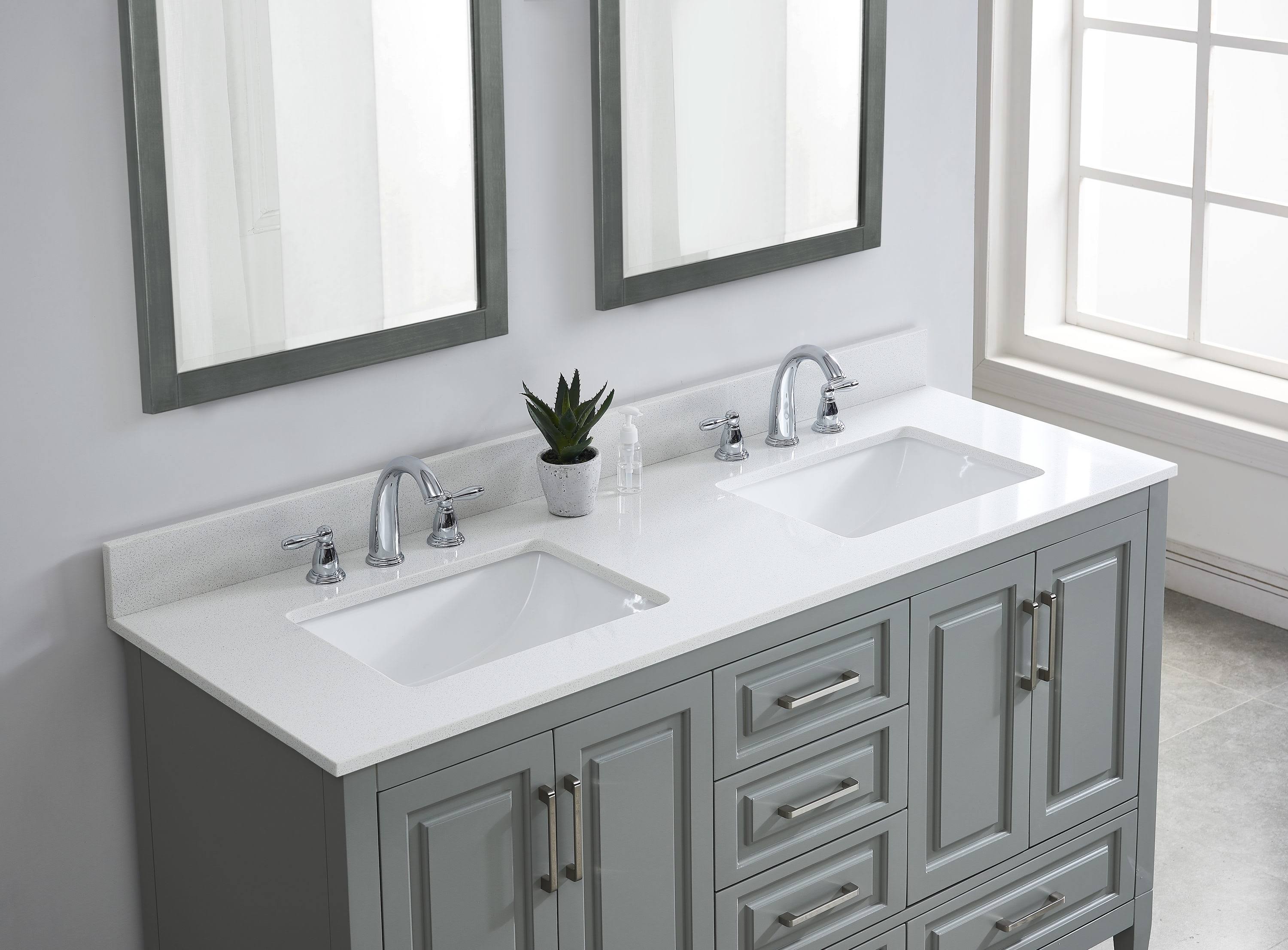 Bestview Meridian 61-in White/Polished Engineered Marble Double Sink ...