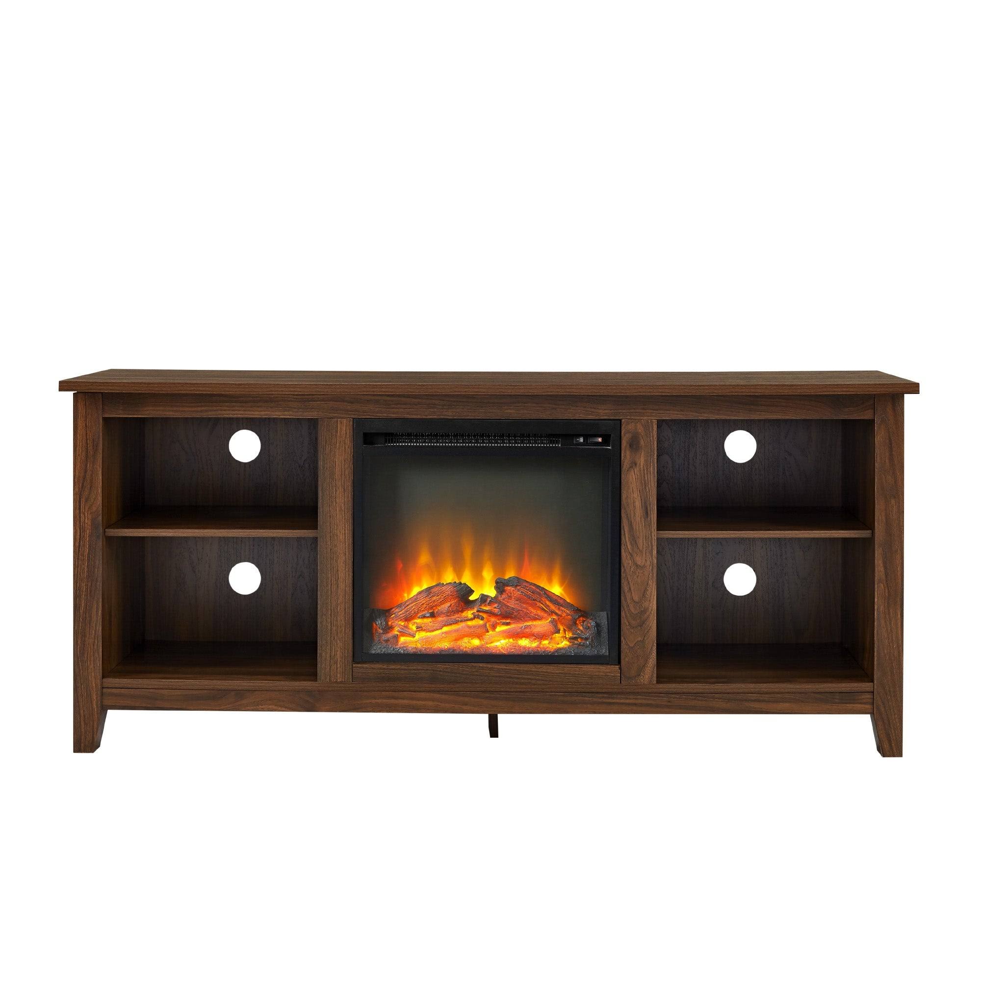 🔥porch Den Roosevelt Driftwood 58 Inch Fireplace Tv Stand Console Dark Walnut Ct 03 S 2112