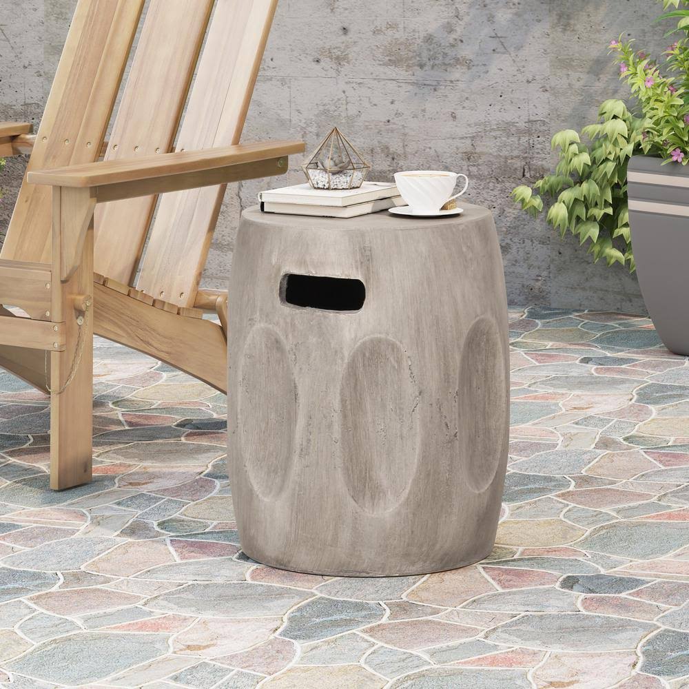 Noble House Ursa 18 in. Concrete Round Stone Outdoor Side Table CT03s