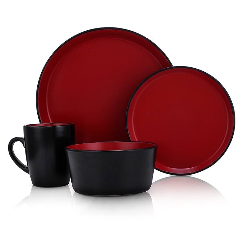 🔥Stone Lain Albie Glaze Stoneware Round Dinnerware Set Red 16 Piece