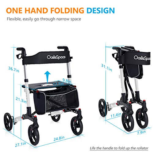 OasisSpace Ultra Folding Rollator Walker With Wide Seat 8 Inches ...