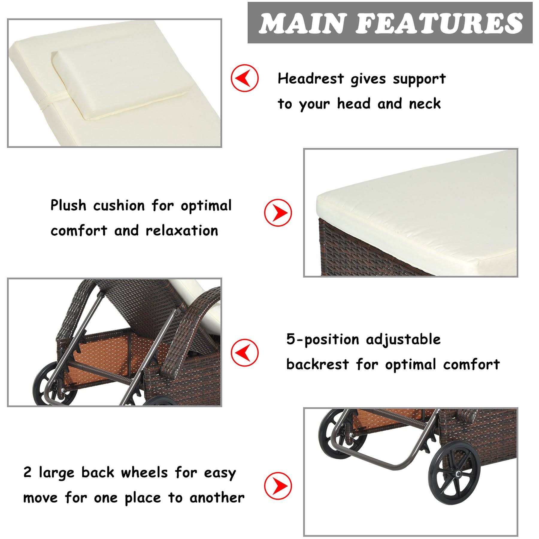 🔥Outsunny Outdoor Rattan Wicker Poolside Chaise Lounge Chair with