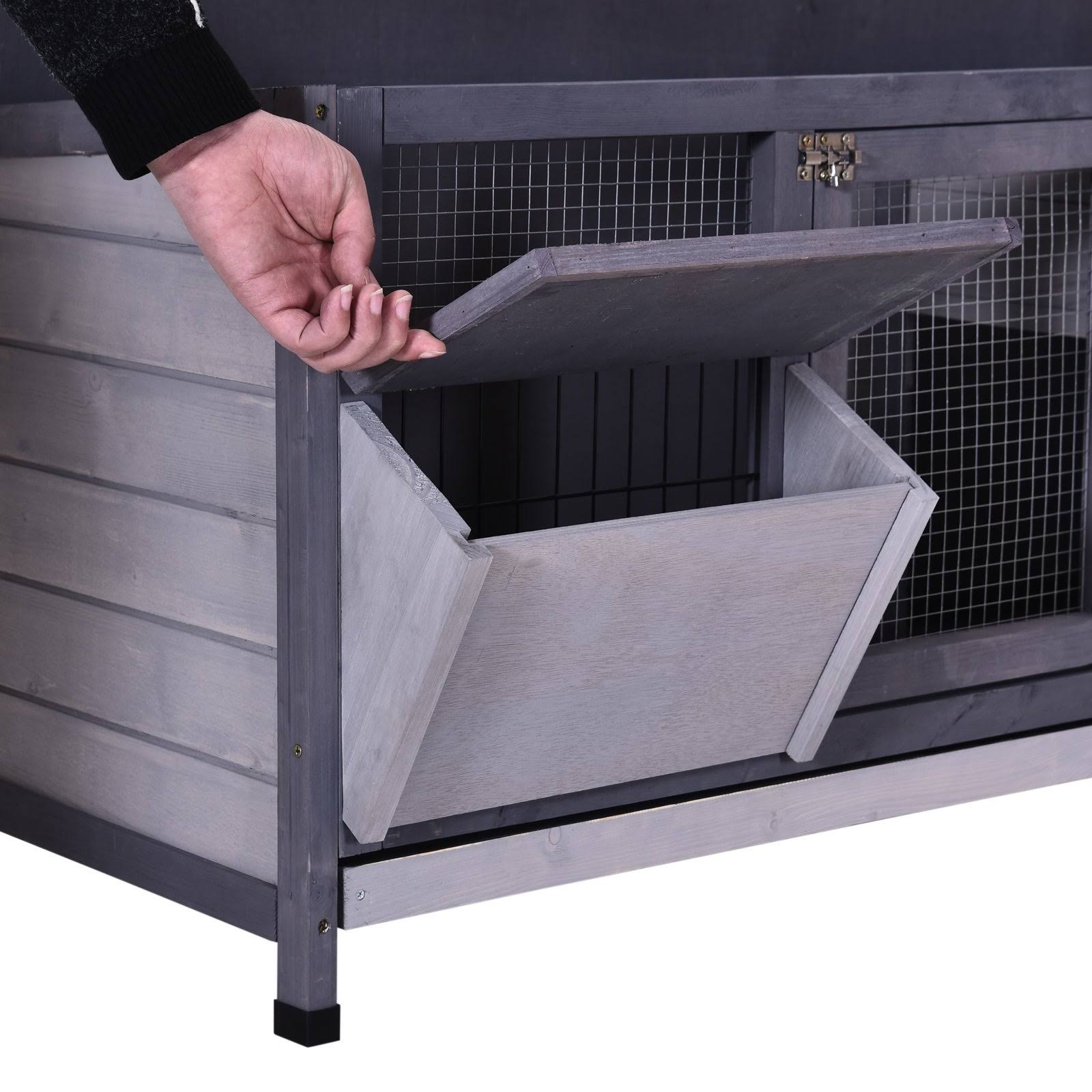 🔥PawHut Wooden Outdoor Bunny Rabbit Hutch with 2 Large Customizable Run