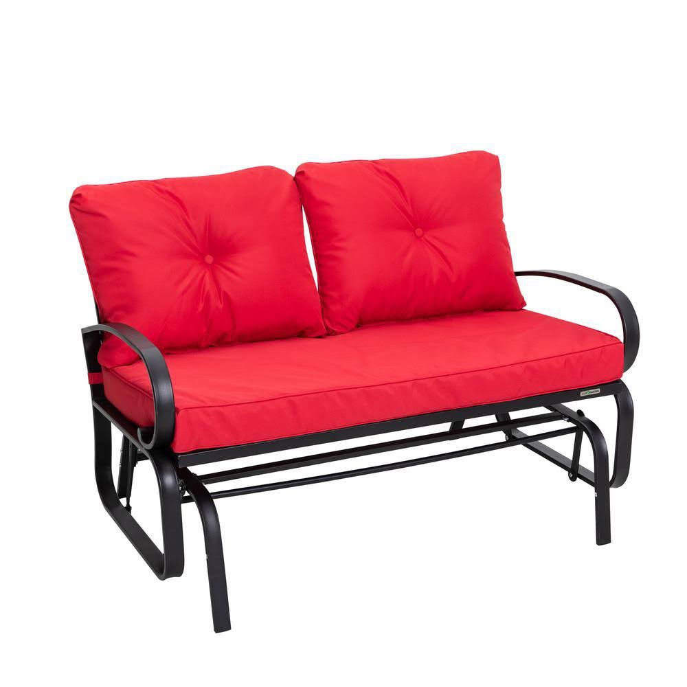 🔥NUU Garden 2 Seat Aluminum Outdoor Patio Glider with Red Cushions CT