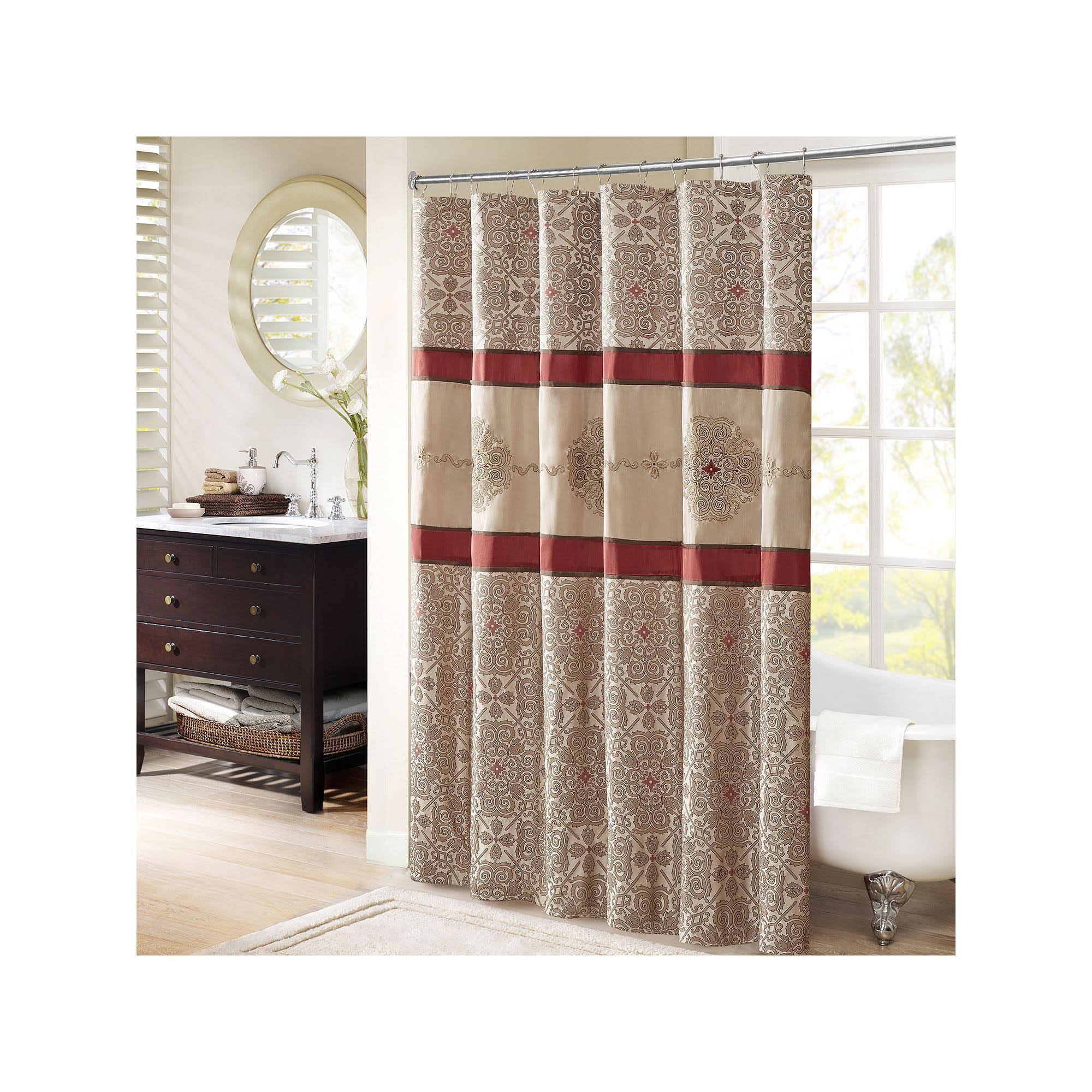 🔥Madison Park Red Donovan Embroidered Shower Curtain CT03s