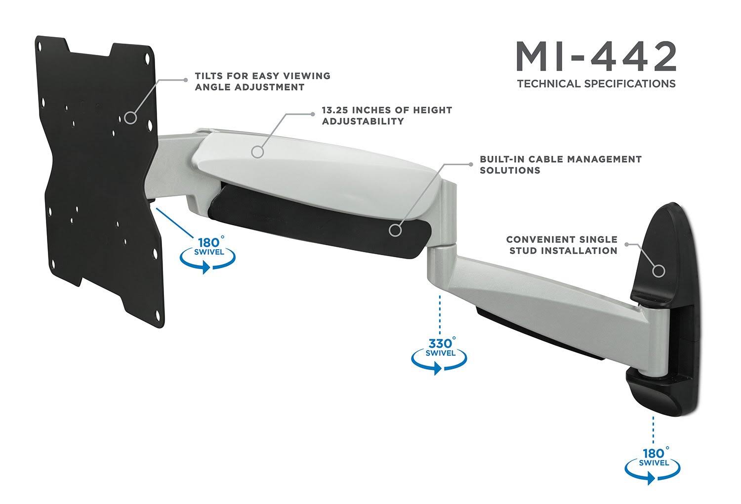  mount it height adjustable tv wall mount bracket with counterbalance