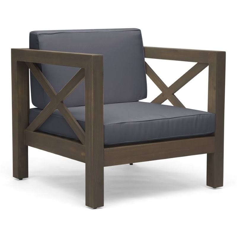 Noble House Brava Outdoor Acacia Wood Club Chair in Gray and Dark Gray