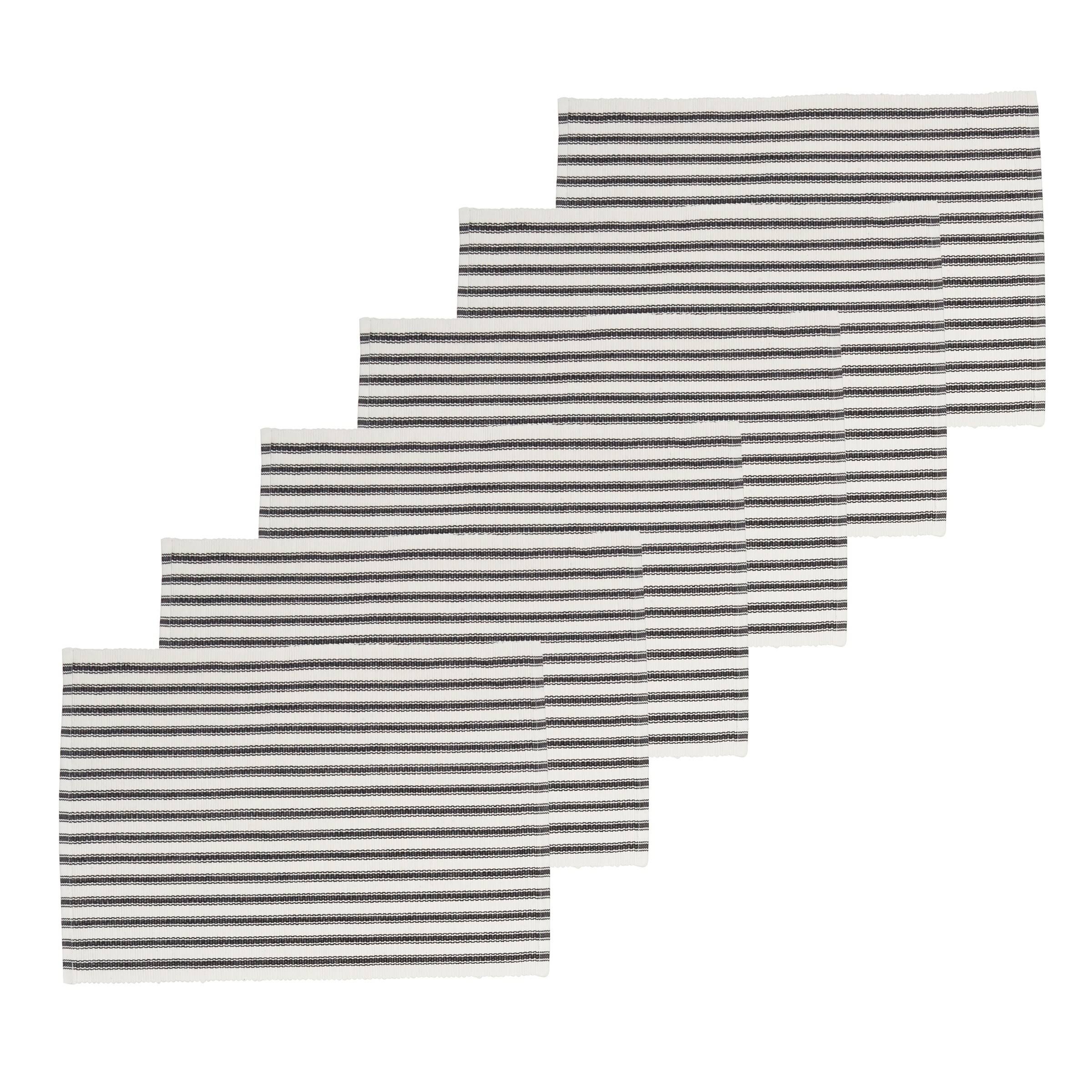 🔥Aidan Ticking Stripe Black Placemat Set of 6 Blue CT03s