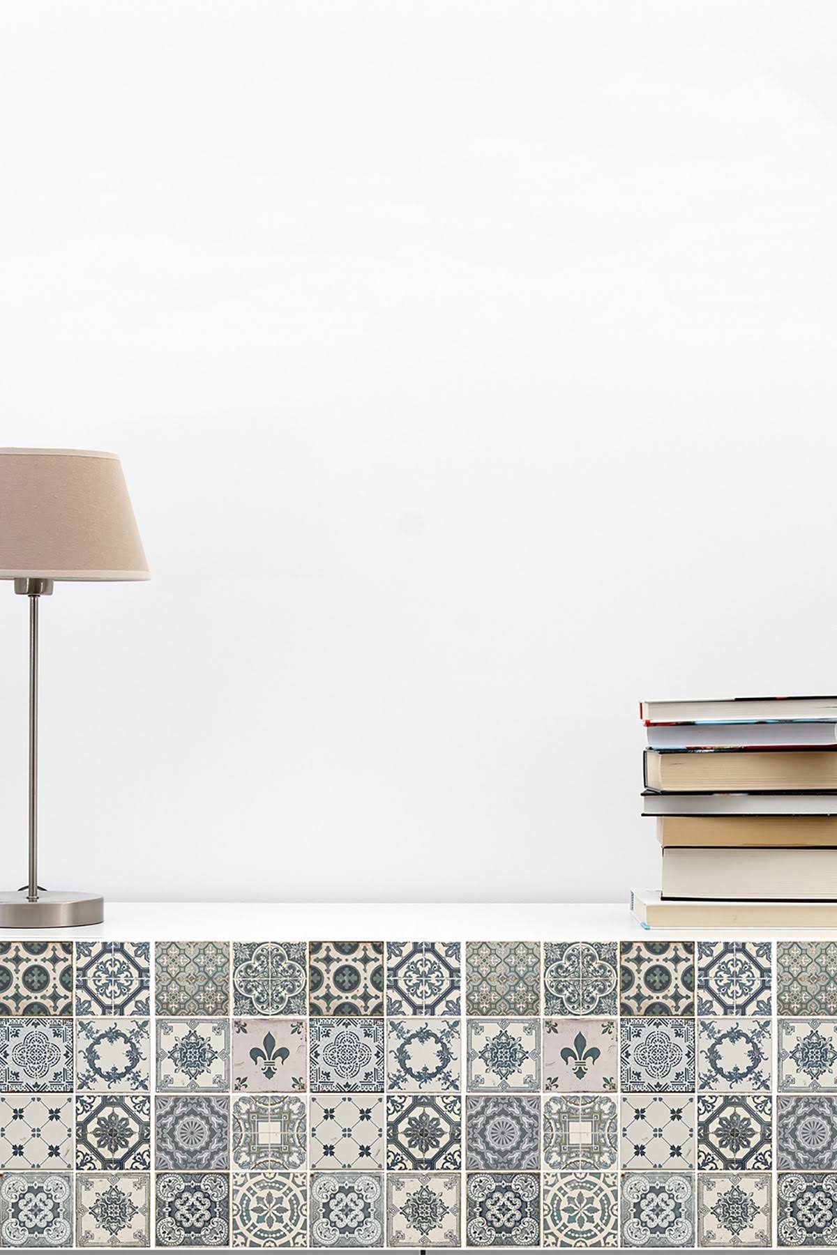 🔥Walplus Decals Vintage Vintage Blue Tiles Decal Set CT03s