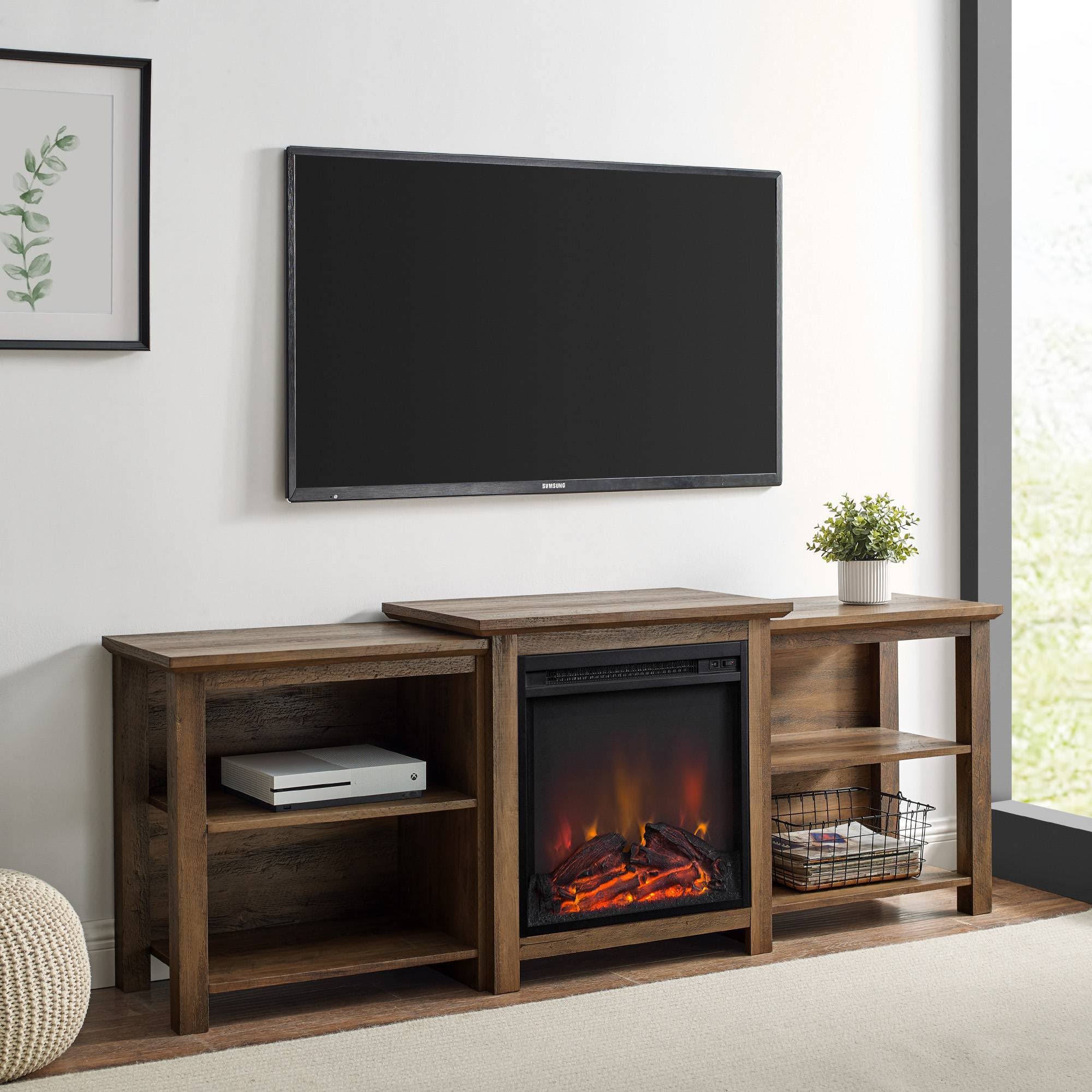 🔥Tiered Open Shelf Fireplace Console TV Stand for TVs Up to 30x22