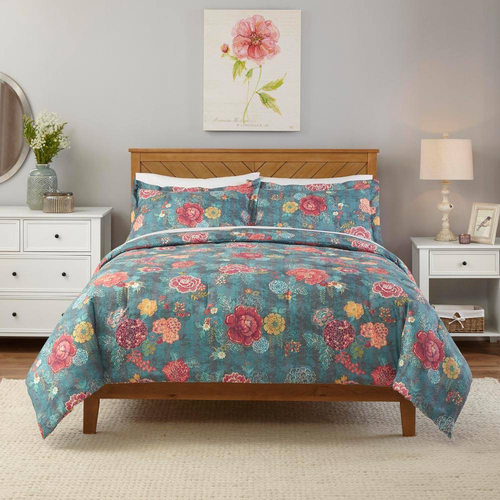 🔥StyleWell Natalie 3-Piece Green Floral King Comforter Set - CT-03-s