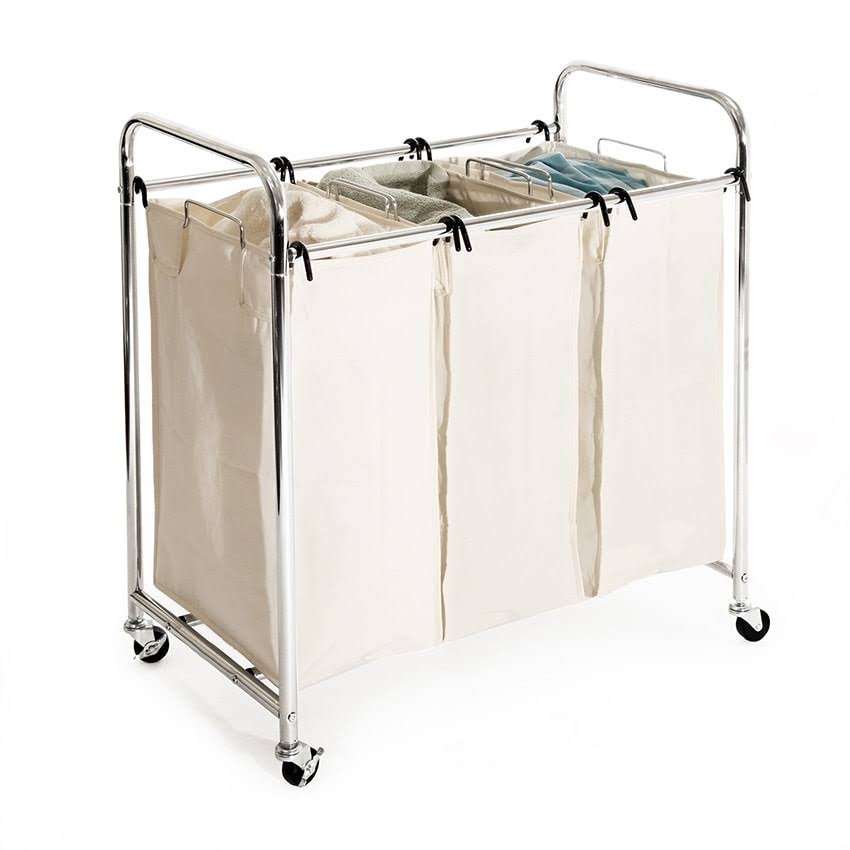 🔥Seville Classics Mobile 3Bag HeavyDuty Laundry Hamper Sorter Cart