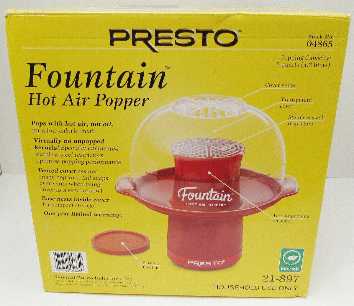 🔥Presto Fountain Hot Air Popper, Red CT03s