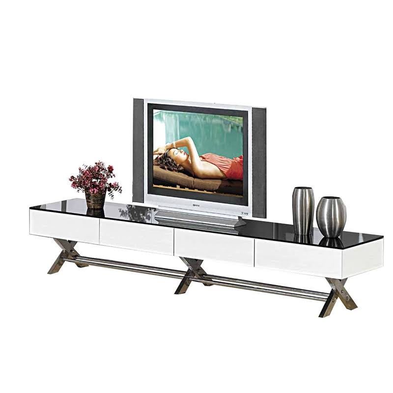 🔥Pemberly Row Wood TV Stand with x Leg in White and Black CT03s