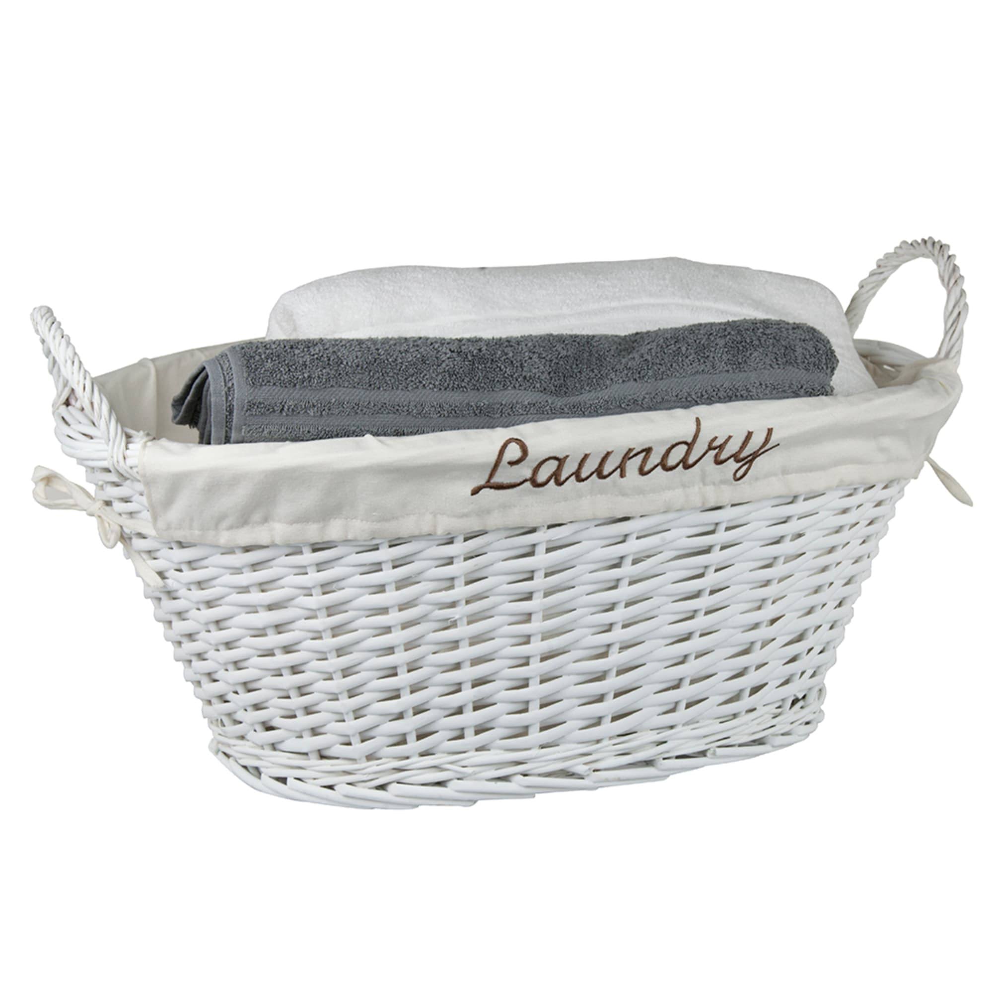 🔥Home Basics Wicker Laundry Basket with Liner White CT03s