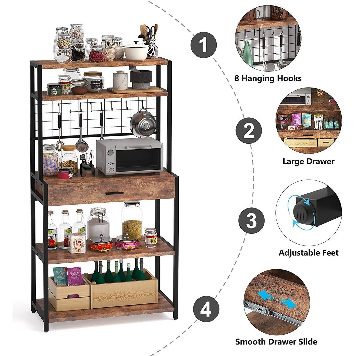 Tribesigns Kitchen Bakers Rack with Hutch, 5Tier Kitchen Utility Storage Shelf N/A White