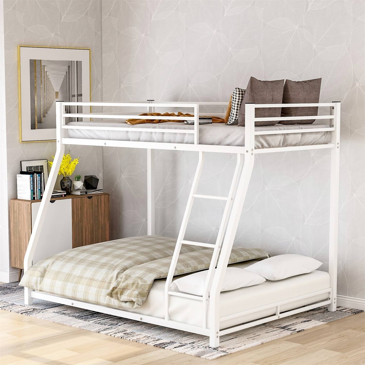 🔥Merax Twin Over Full Metal Floor Bunk Bed White CT03s