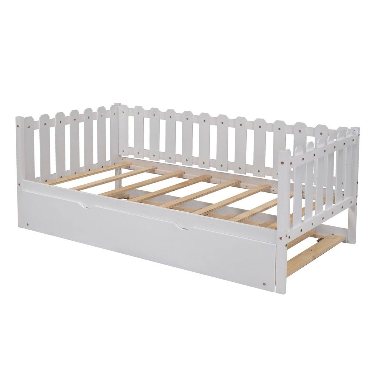 Merax Rustic Twin Size Daybed with Trundle - White - CT-03-s