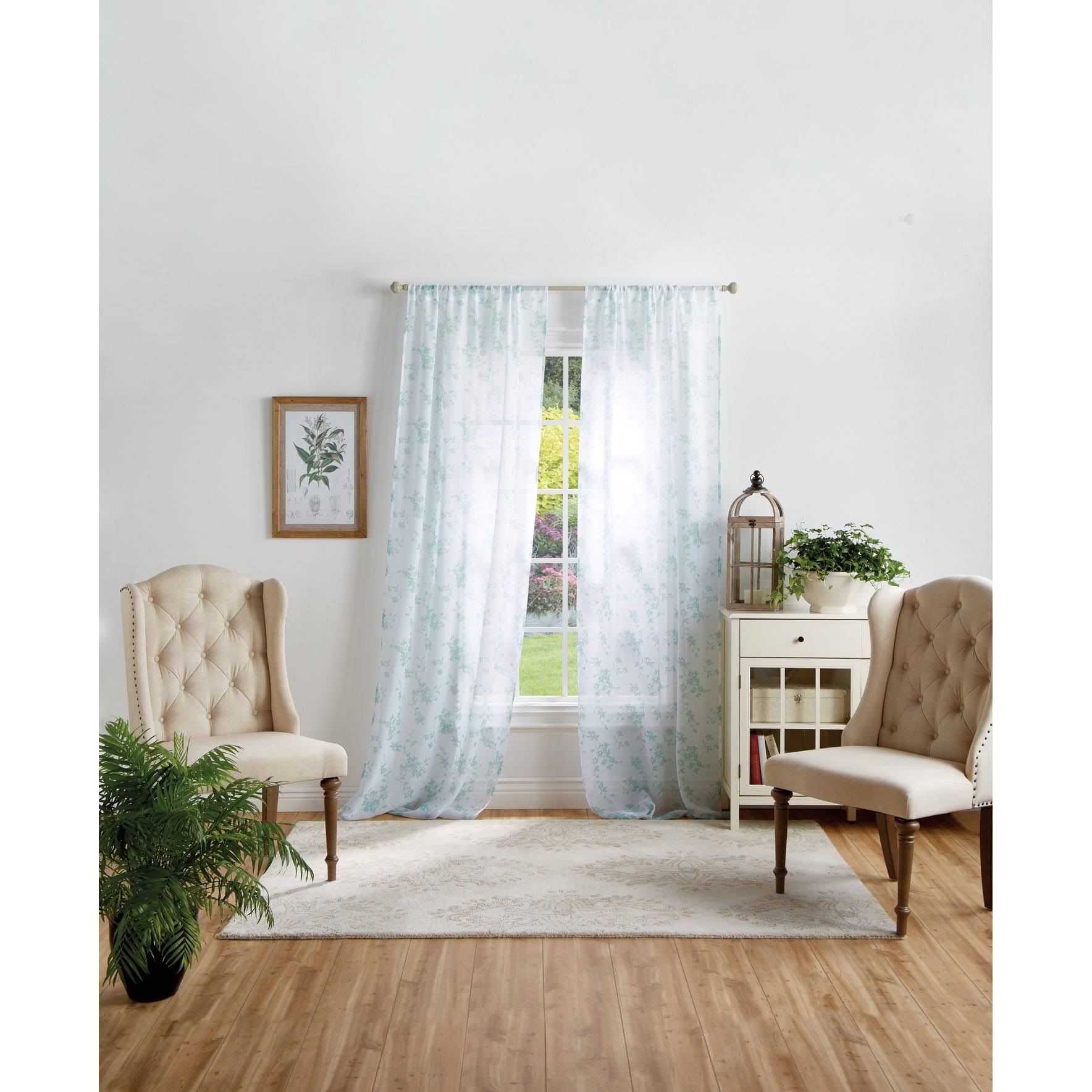 🔥martha Stewart Bellefield Floral Sheer 50 X 95 Curtain Set Aqua Ct 03 S 0103