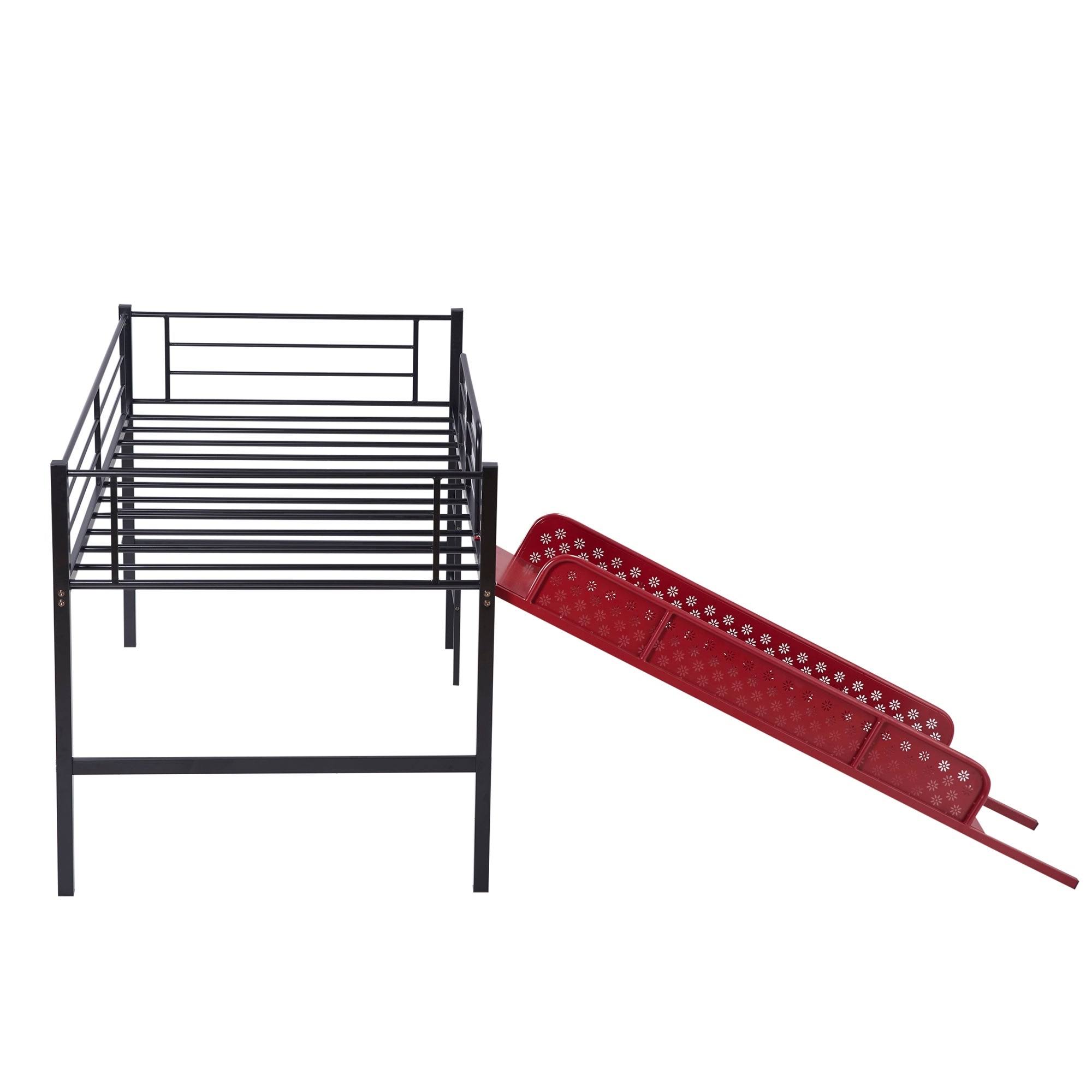 🔥Twin Metal Loft Bed with Slide, Multifunctional Design for Kids