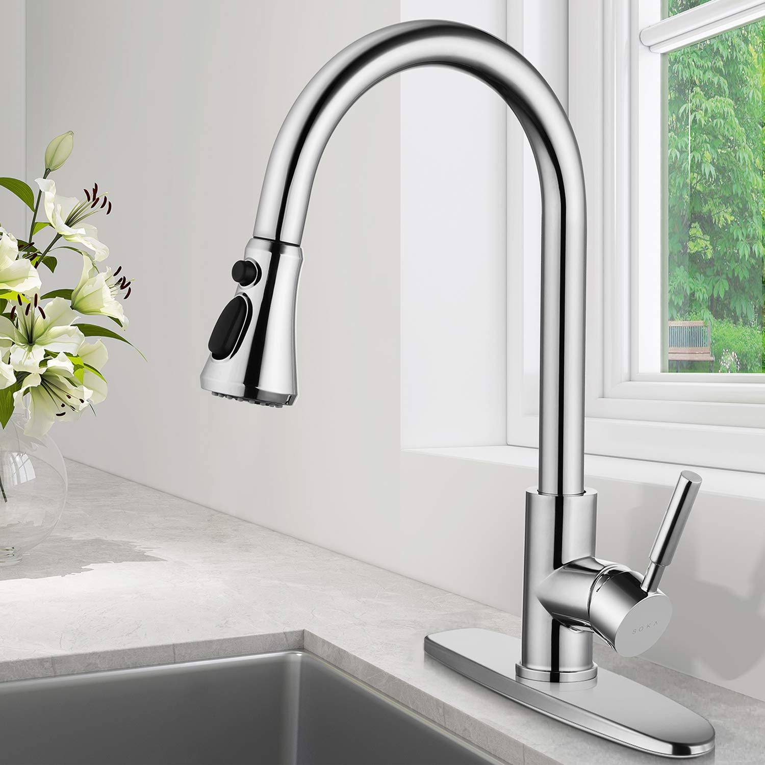 Soka Kitchen Faucet Chrome with Pull Down Sprayer Kitchen Sink Faucet ...