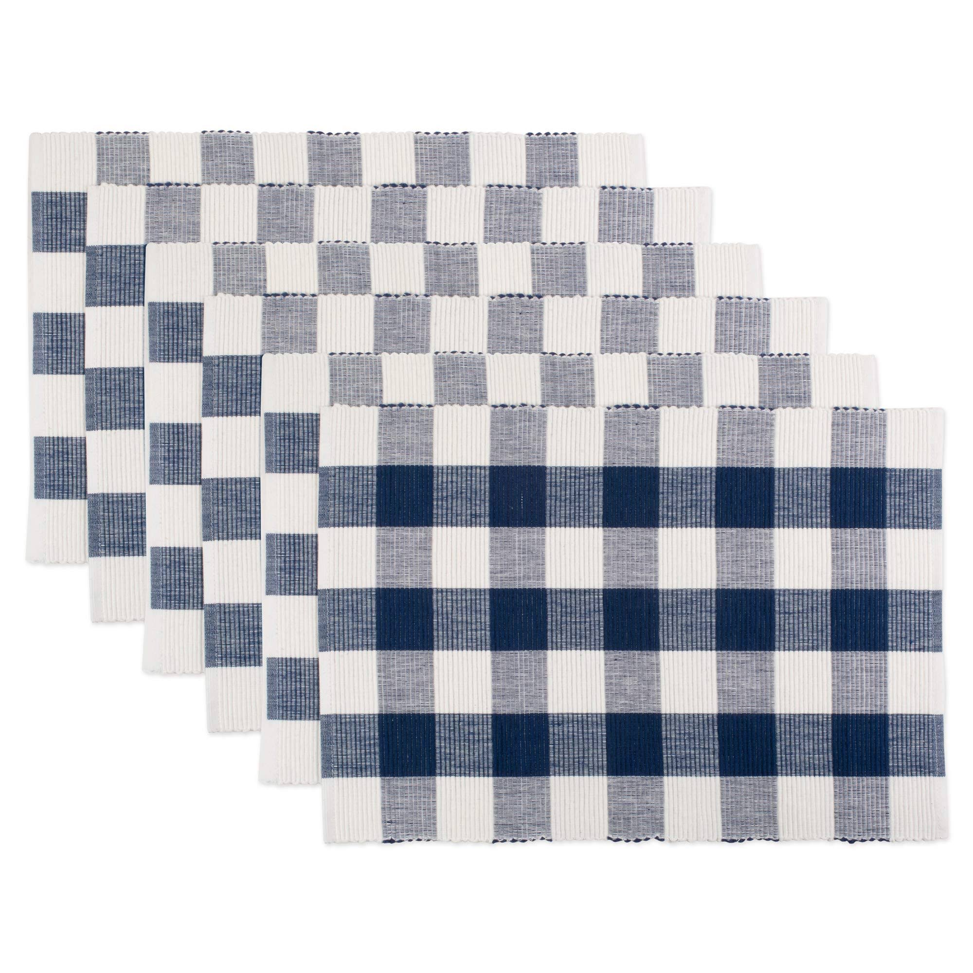 🔥DII Buffalo Check Ribbed Cotton Placemat, Set of 6 - Navy - CT-03-s