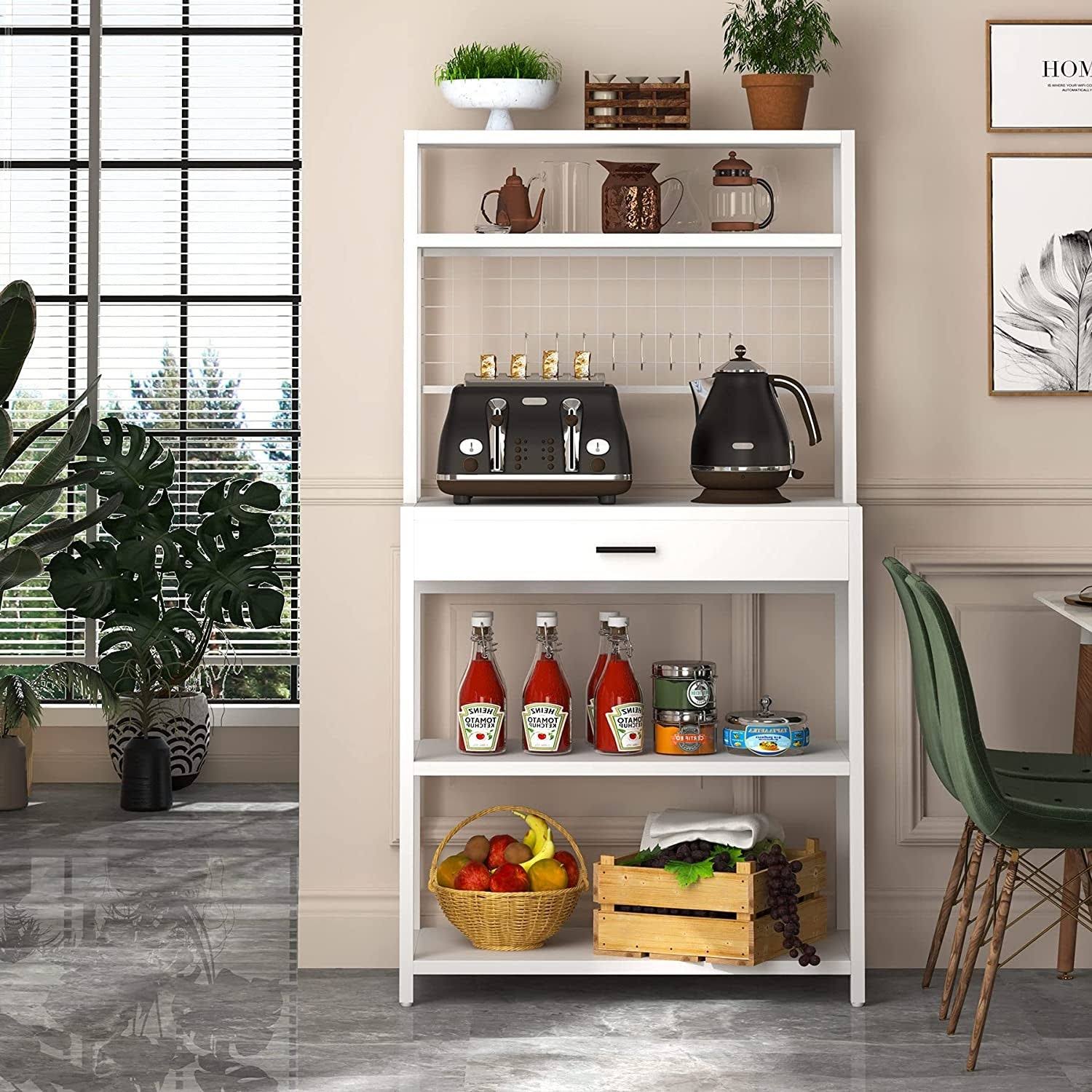 Tribesigns Kitchen Bakers Rack with Hutch, 5Tier Kitchen Utility Storage Shelf N/A White