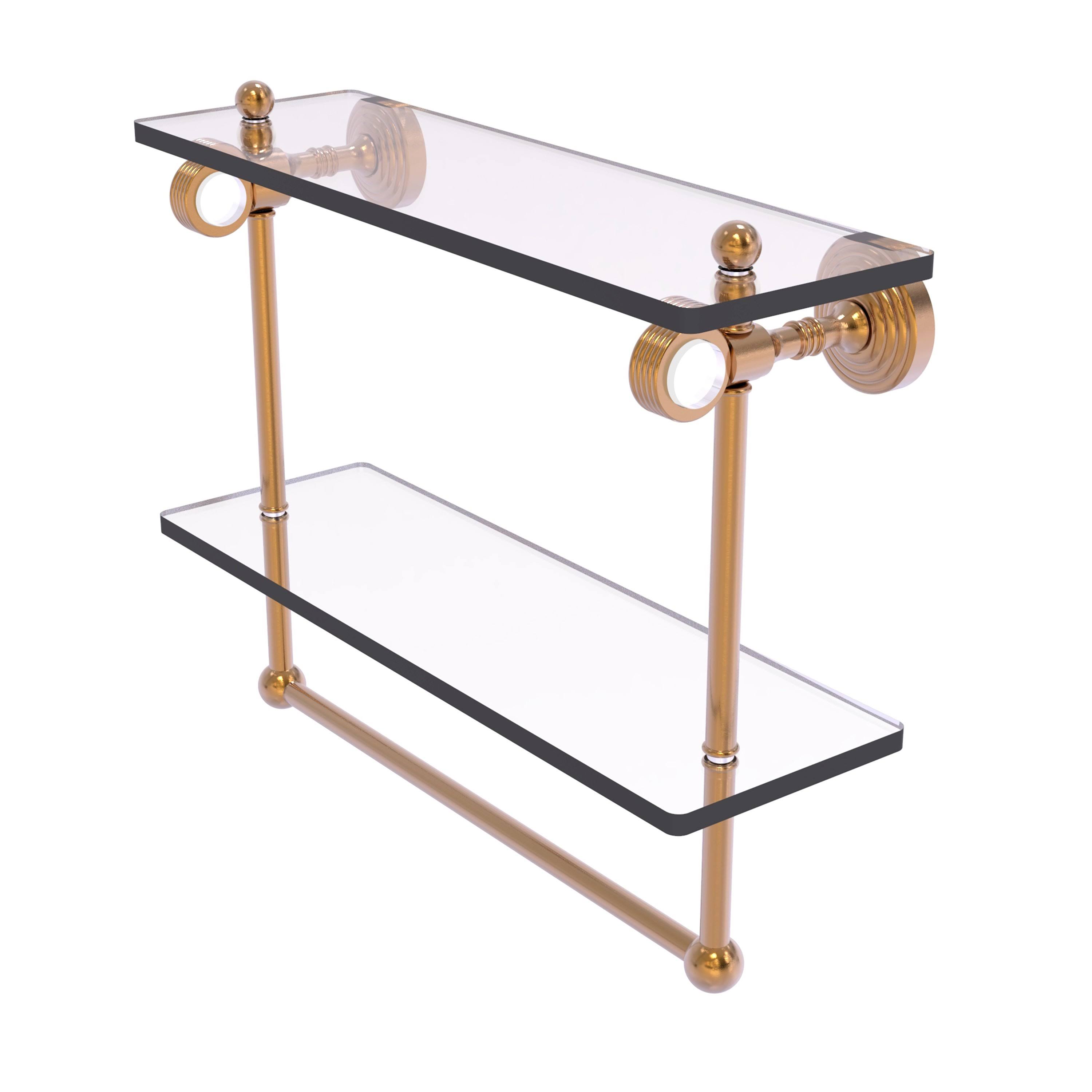 🔥Pacific Grove Collection Double Glass Shelf with Towel Bar with Grooved Accents Brushed