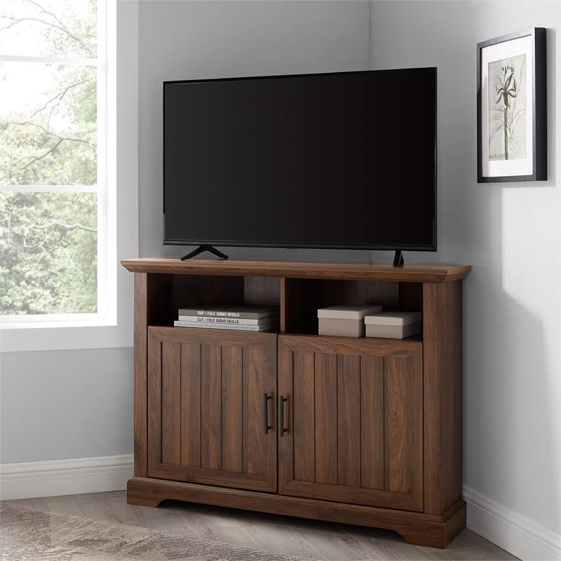 🔥Pemberly Row 48x22 Grooved Door Corner TV Stand in Dark Walnut CT03s