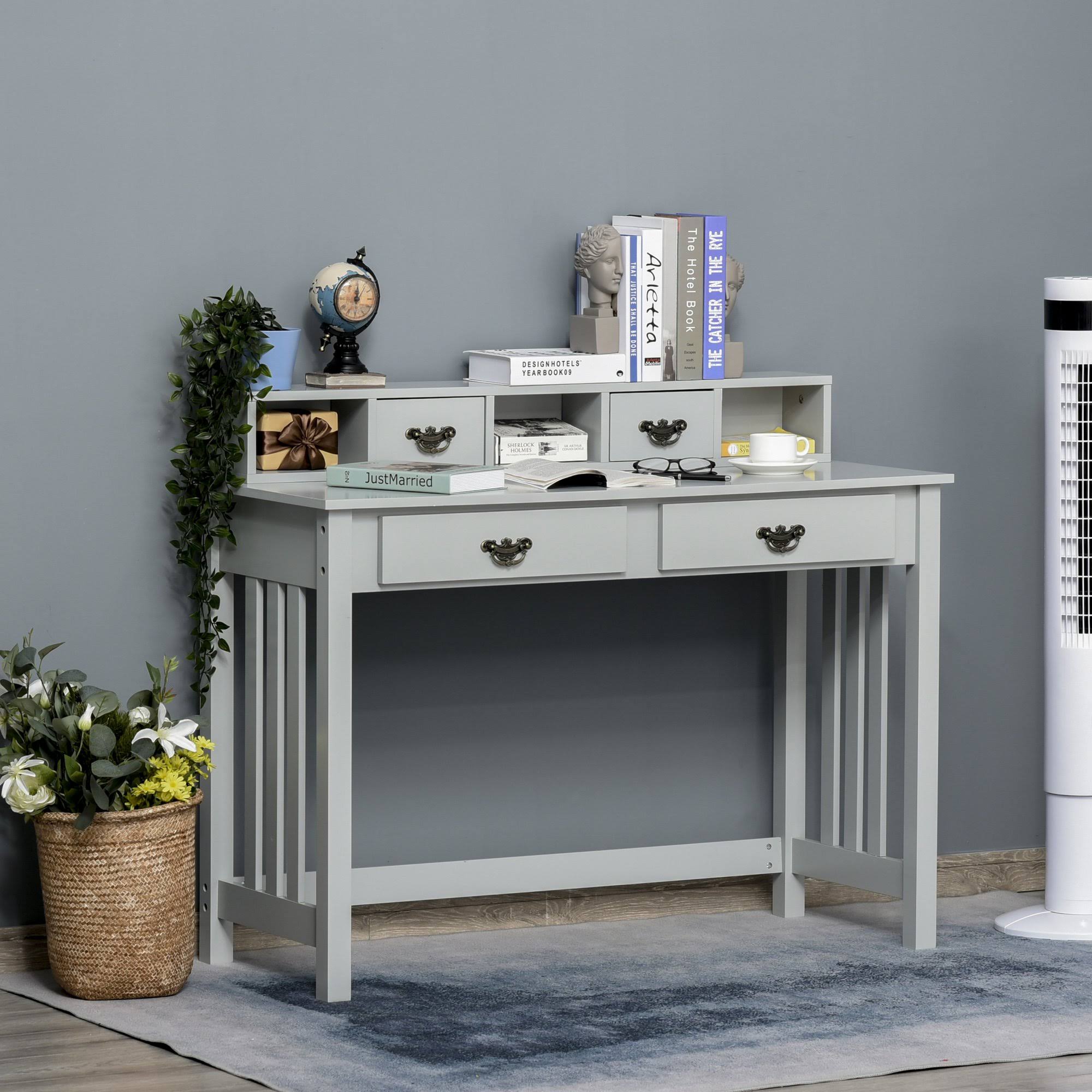 Study Writing Desk Computer Table Workstation with Removable Shelf, 2 Drawers, and Wide