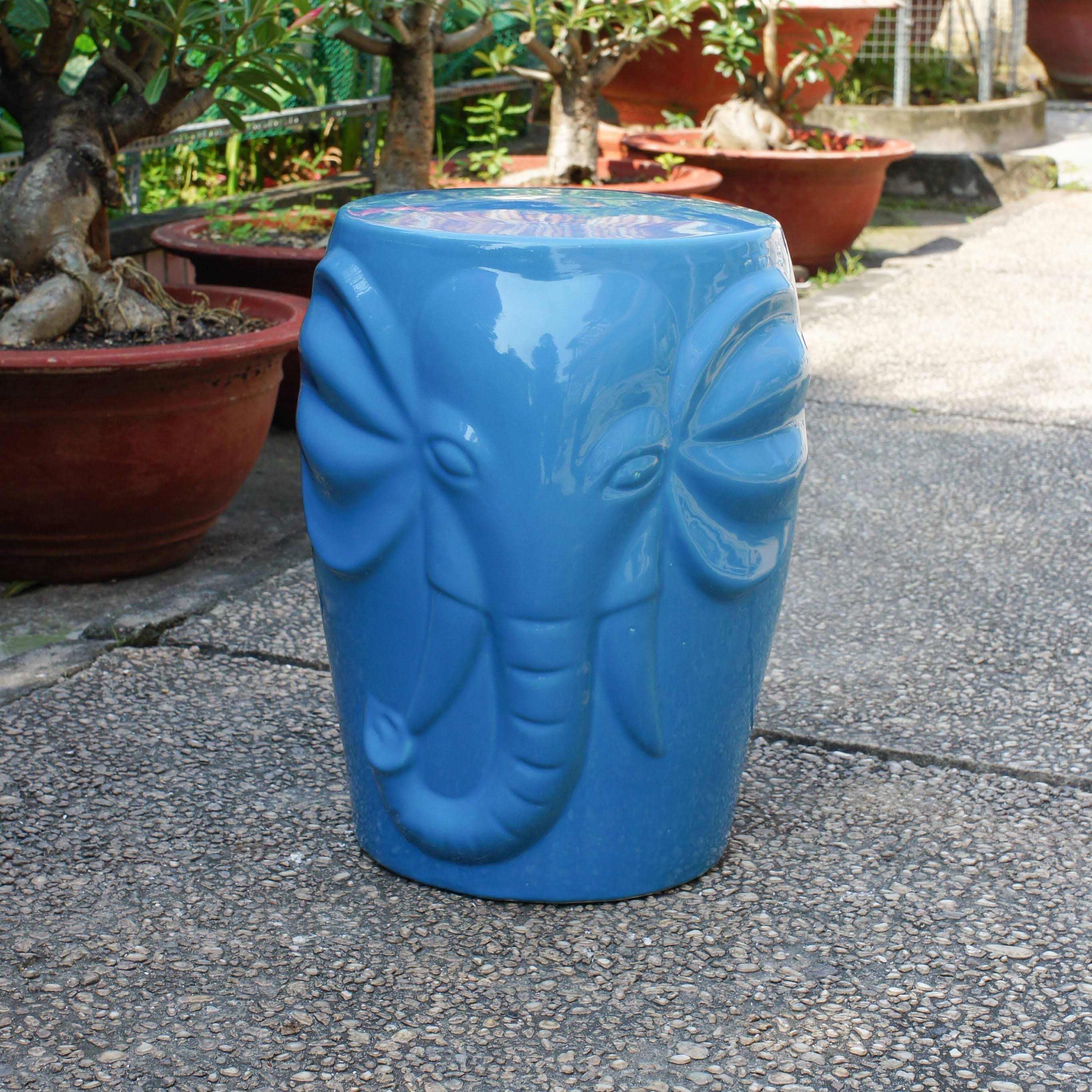International Caravan Wild Elephant Drum Ceramic Garden Stool MintFabStore