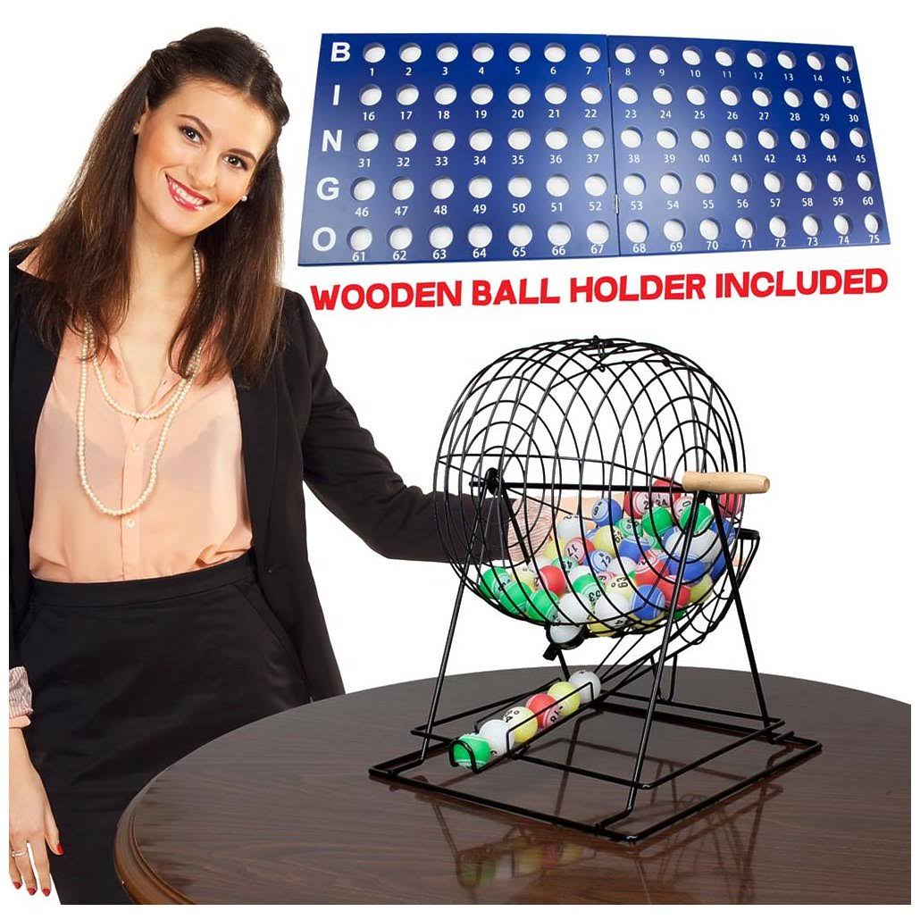 Professional Bingo Set W 19" Cage, 1.5" Balls, & Wood Board MintFabStore