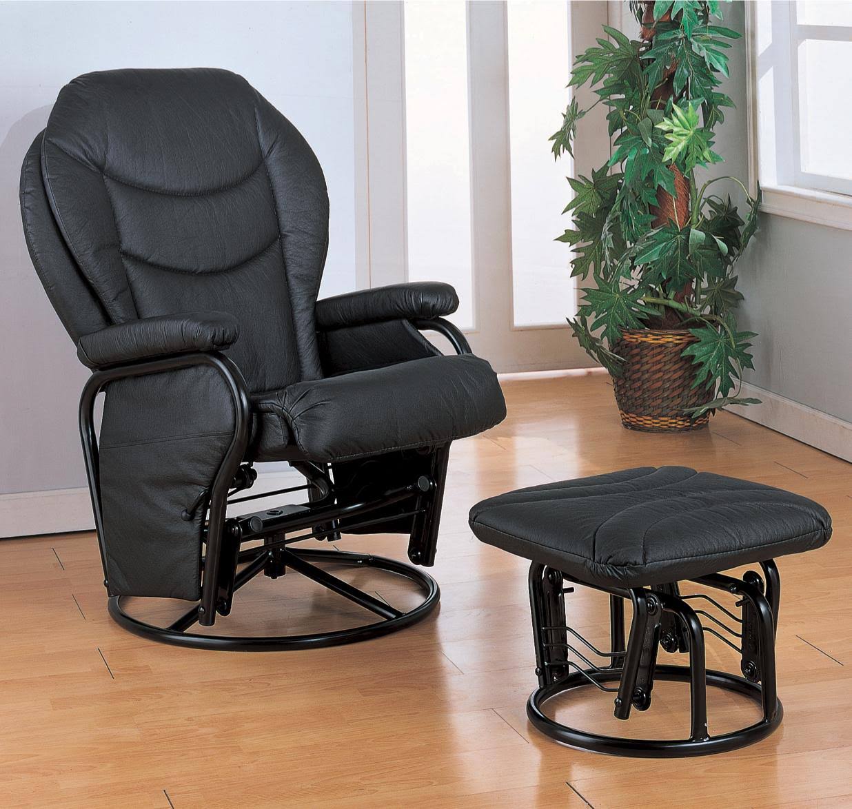 Coaster 2946 Deluxe Swivel Glider And Ottoman Black Mintfabstore 