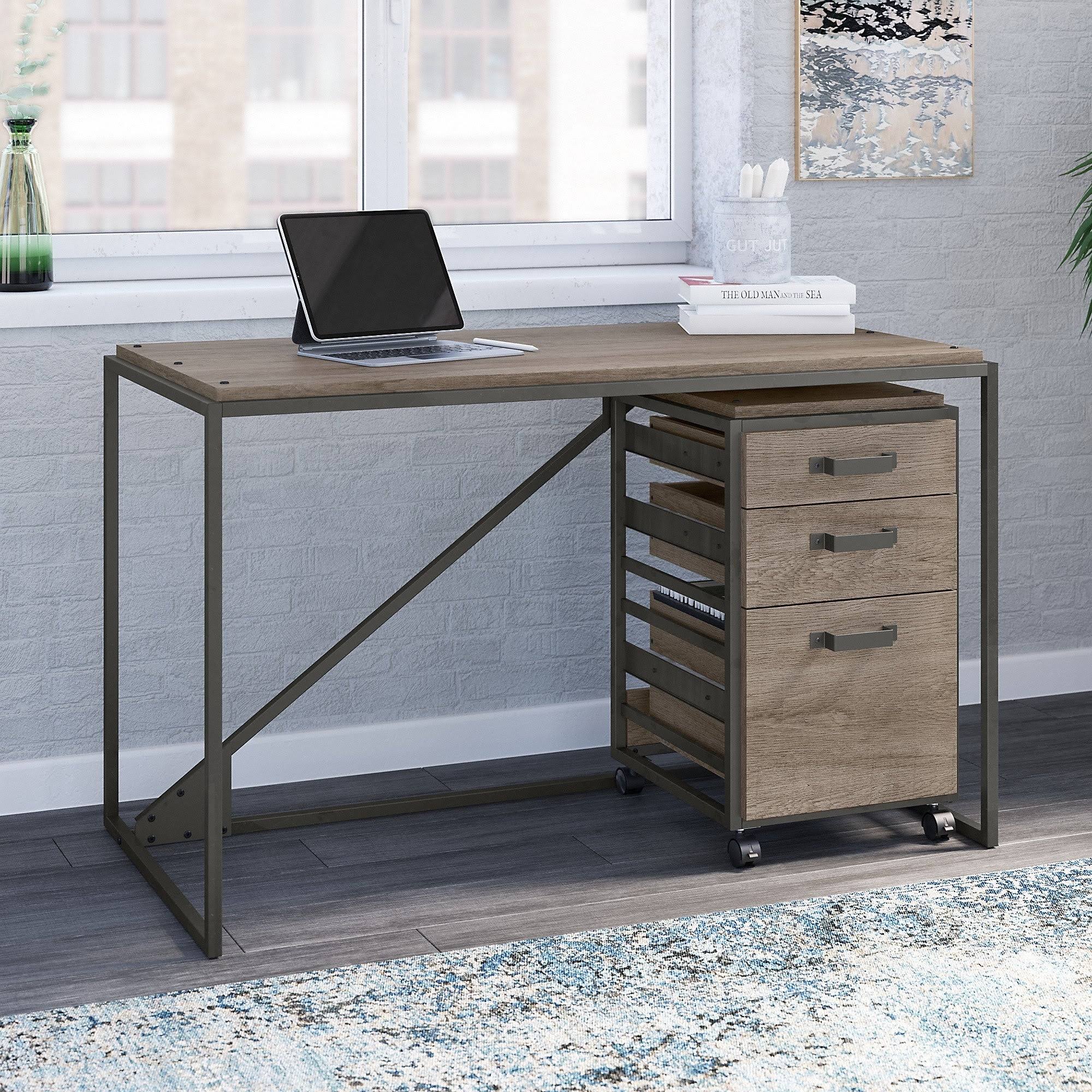 Bush Furniture Refinery 50W Industrial Desk with 3 Drawer Mobile File
