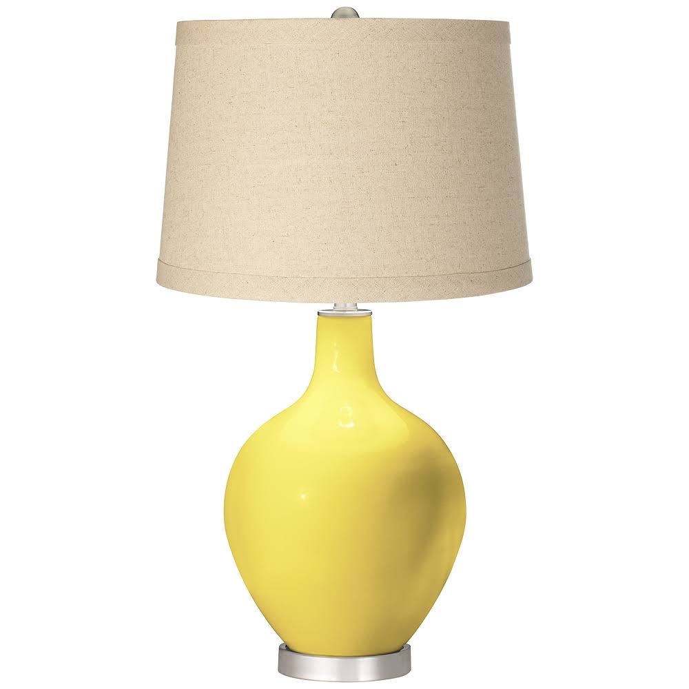 Color + Plus Lemon Twist Burlap Drum Shade Ovo Table Lamp MintFabStore