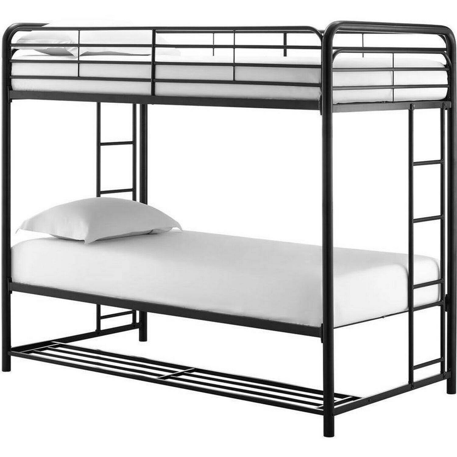 Mainstays Twin Over Twin Metal Bunk Bed with Storage Bins, Black